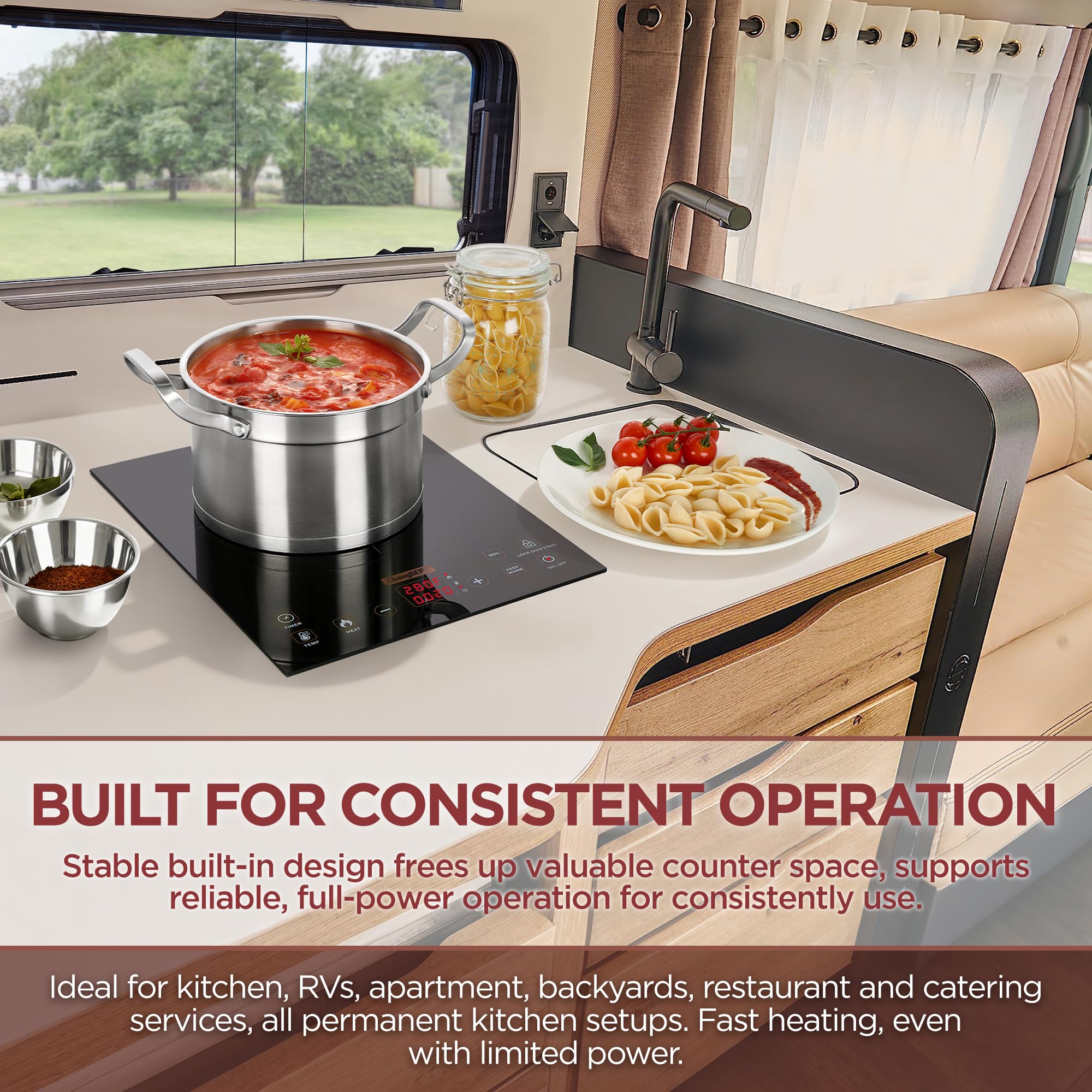 ChangBERT Built-in & Portable Induction Cooktop, NSF-Certified Commercial Grade Single Induction Burner, Large 8” Heating Coil, Low Noise, Precise Temperature Control for Apartments RVs Food Station