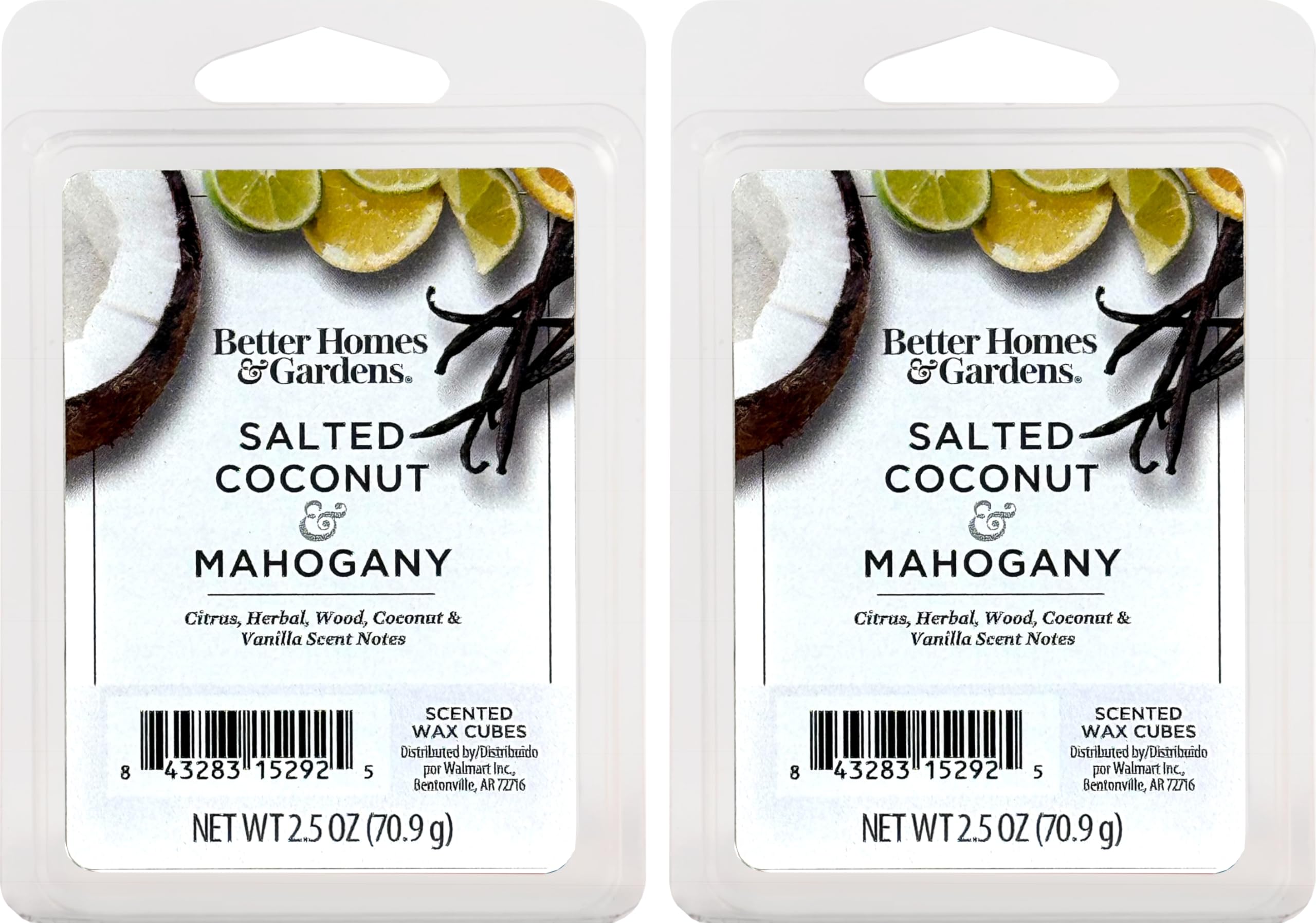 Better Homes and Gardens Scented Wax Cubes 2.5oz 2-Pack (Salted Coconut Mahogany)