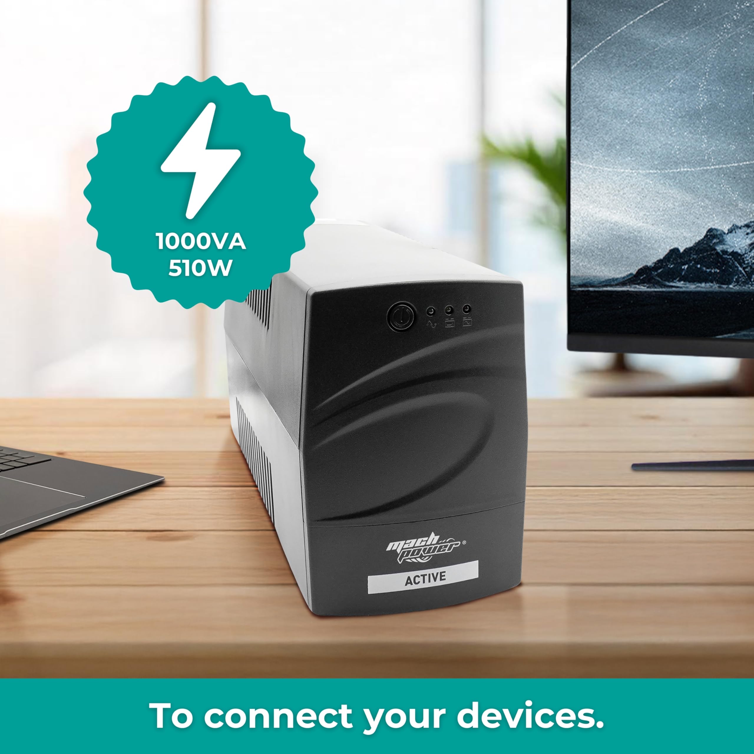 Sistema de alimentación ininterrumpida para PC y hogar - UPS Line Interactive 1000VA/510W, estabilizador de tensión, 1 batería 12V/8Ah, 2 Salidas Schuko/Ita UPS-LIT10P (1000VA/510W)