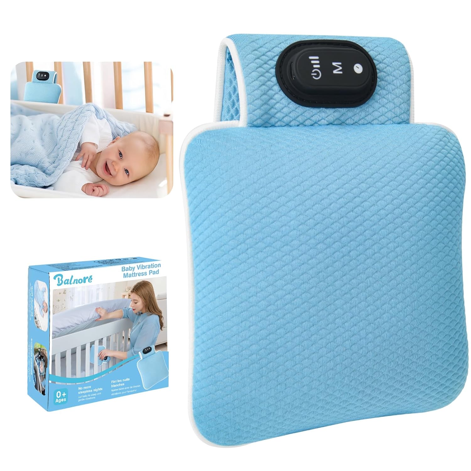 Vibrating Pad for Baby Crib, Baby Vibrating Sleep Soother, Gentle Vibrations Mattress Pad, 3 Adjustable Modes, 90-Minute Timer, Use for Bassinet/Strollers/Travel, Ideal Sleep Aid for Newborns