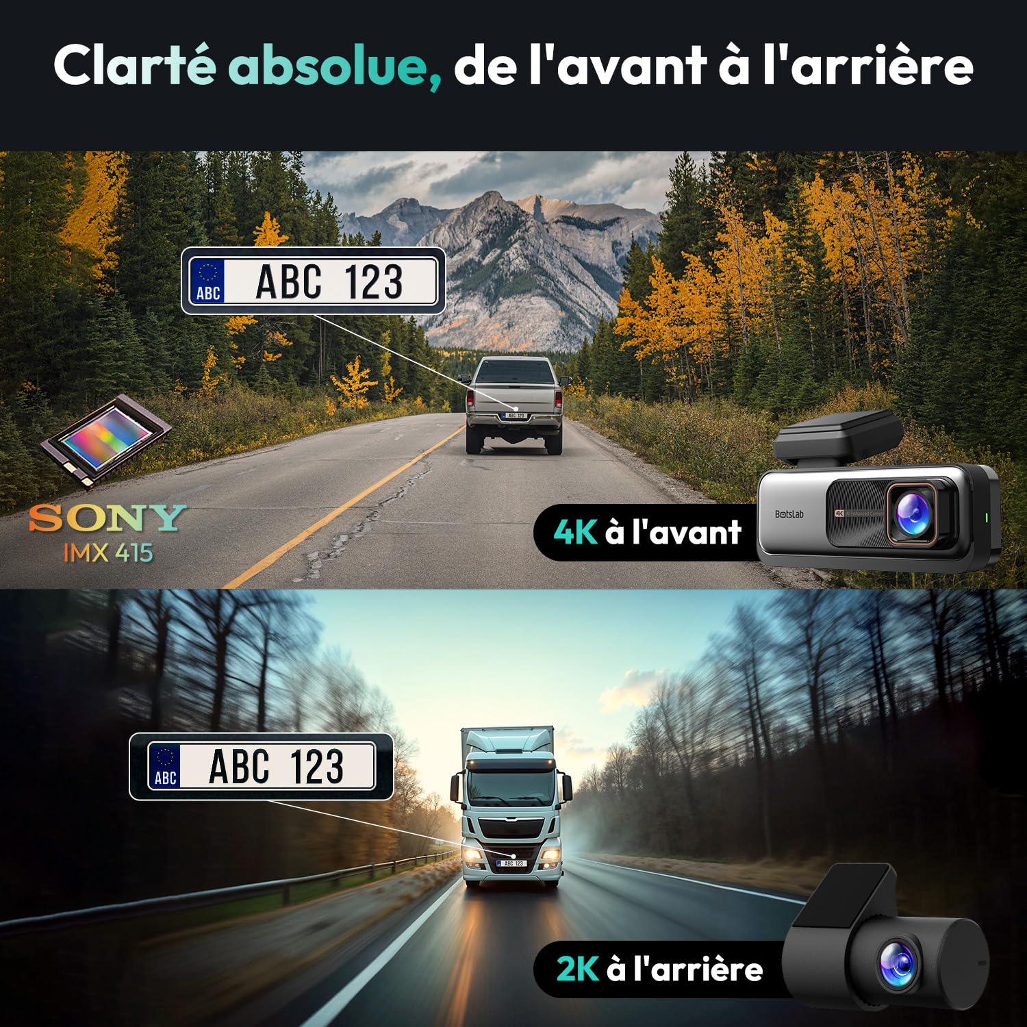 BOTSLAB Dashcam Voiture Avant Arrière 4K+2K, Camera Embarquée Voiture WiFi GPS avec Carte SD 64G, Caméra de Voiture Vision Nocturne, ADAS, Moniteur de Stationnement, WDR, Enregistrement en Boucle