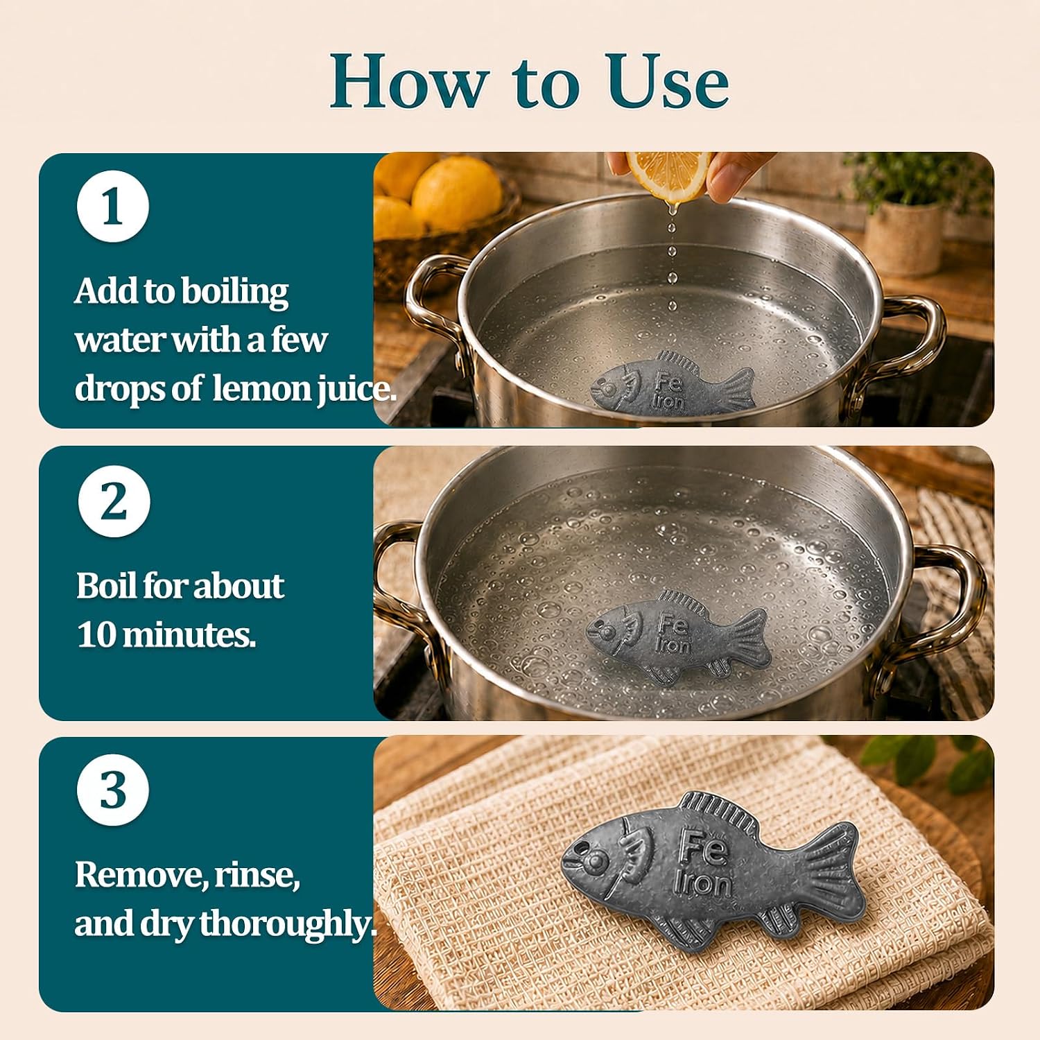2 Pcs Iron Fish for Cooking, Natural Iron Supplement to Reduce Risk of Iron Deficiency, Ideal for Anemia, Vegans & Pregnant Women, Use Once Daily - Many Years Supply Included Iron Fish