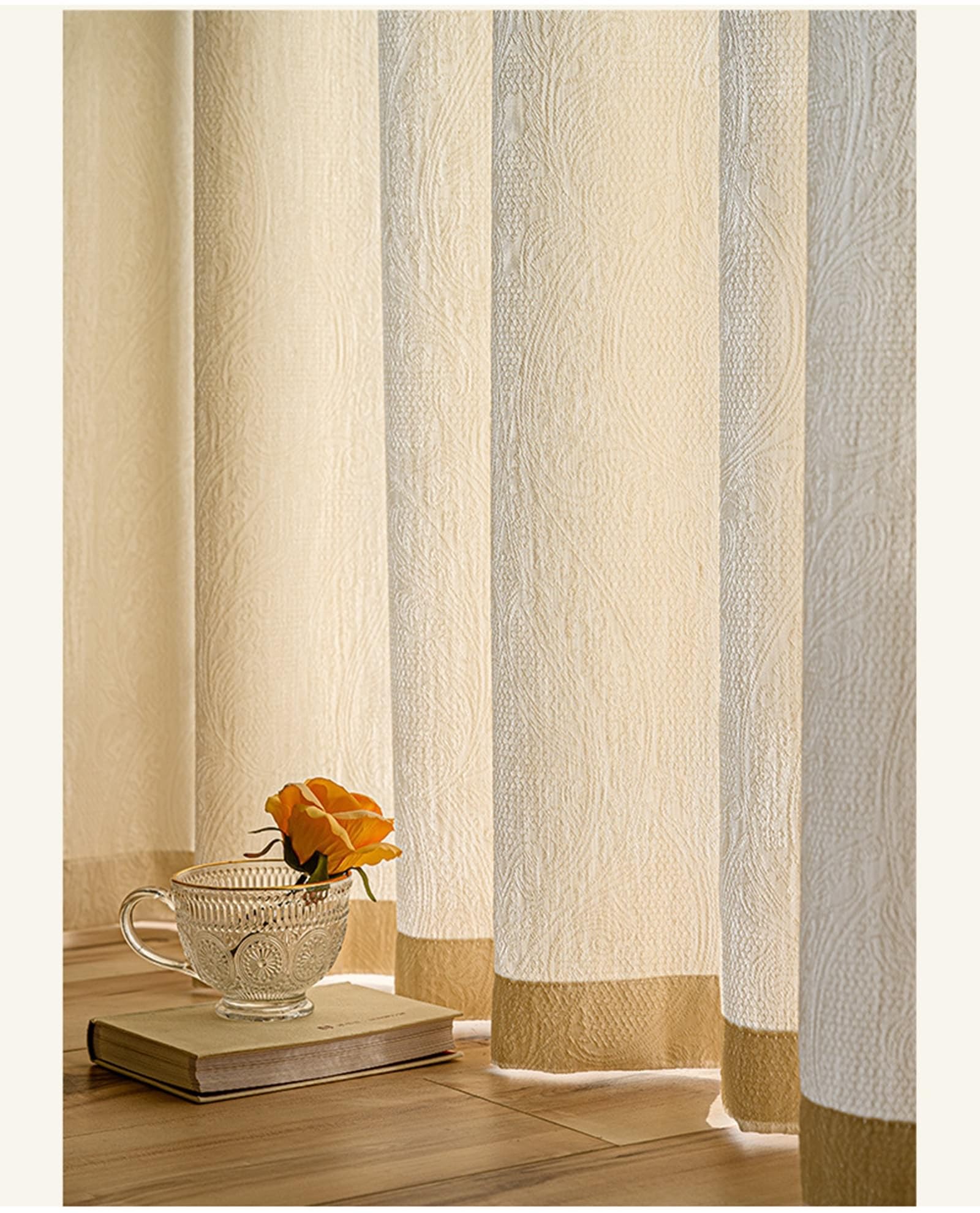 Rideaux voilage salon fleurs vintage rideau fenêtre semi transparent 107x115