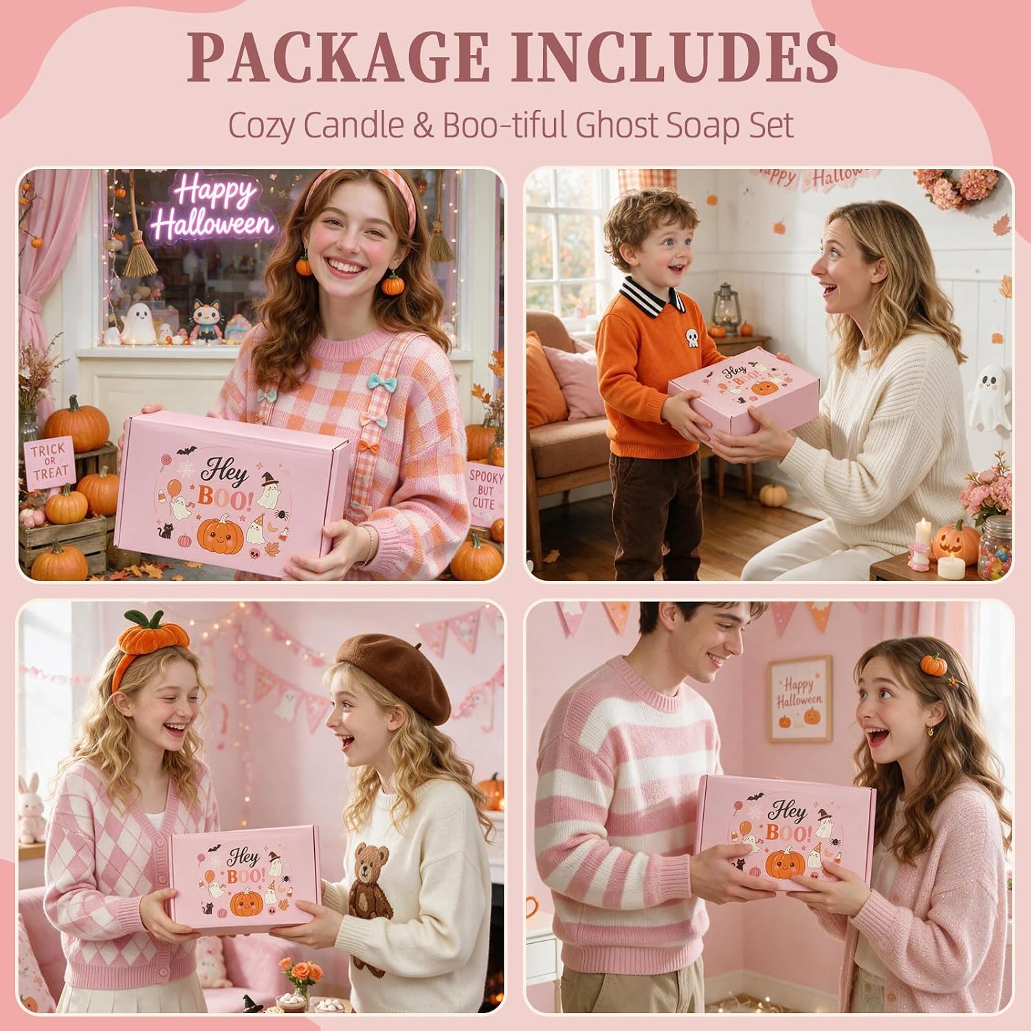 Halloween Boo Basket Stuffers for Women Girls, 8pcs Boo Basket for Adults Kids Teens Care Package Gift Box,Pink Ghost Halloween Mug