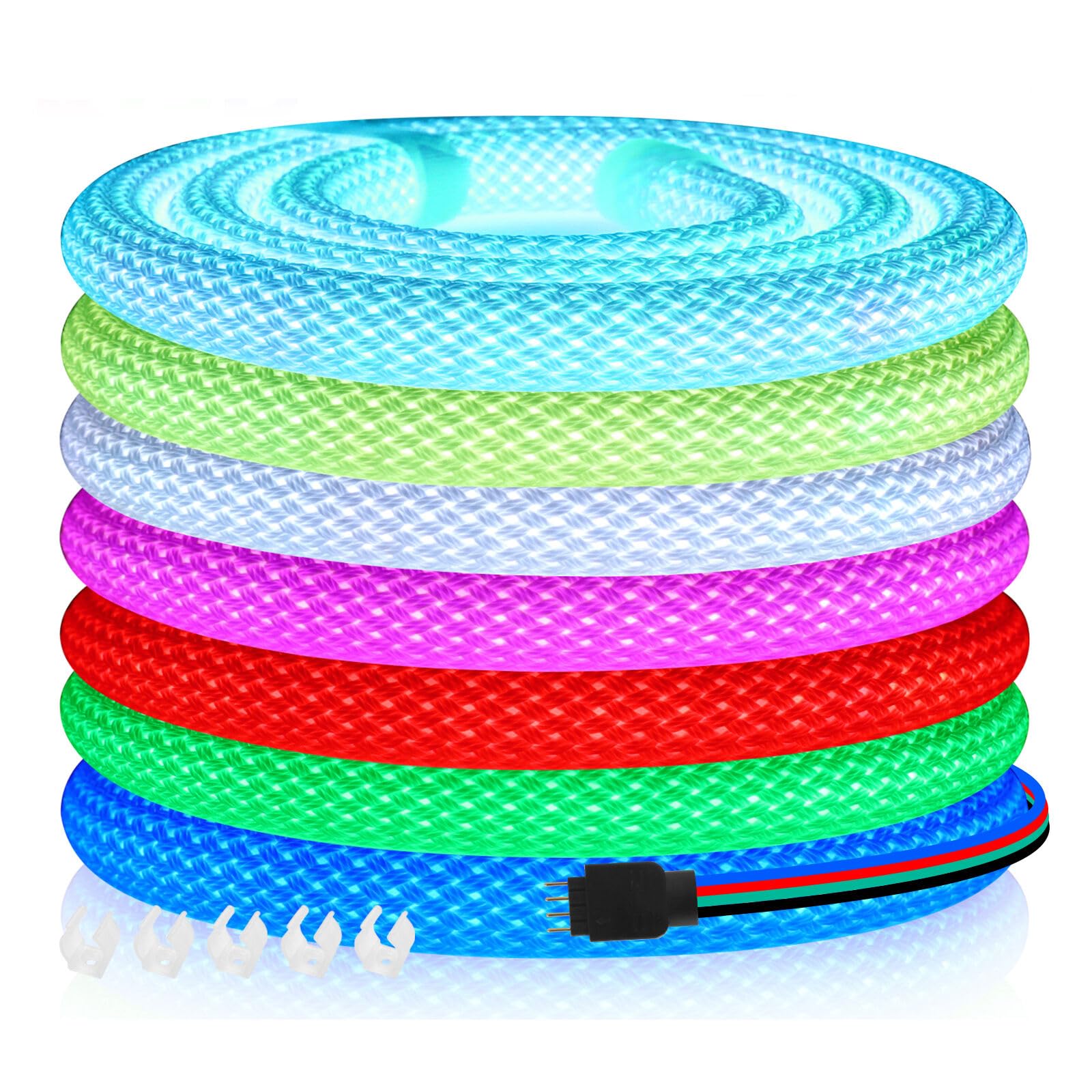 24V RGB 3535 Neon Streifen, 360° Rund IP67 Wasserdicht 4pin LED Strip für Wohnzimmer Schlafzimmer Party Wand Deko Innebereich Außen. (Stromversorgung nicht enthalten)