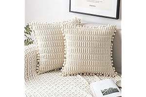 MIULEE Cream White Pompom Corduroy Throw Pillow Covers