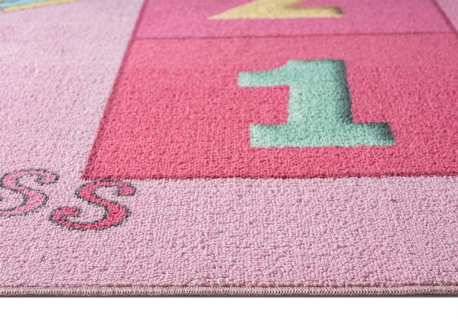 the carpet Happy Life - Tappeto da gioco per bambini, lavabile, con numeri, 140 x 200 cm, colore: Rosa