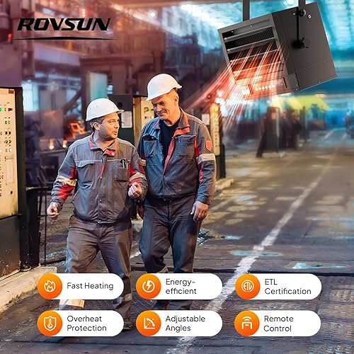 Miniatura 7 de ROVSUN Calentador eléctrico de garaje de 7,500 W con control remoto y temporizador de 12 horas, calentador digital de montaje en techo forzado con