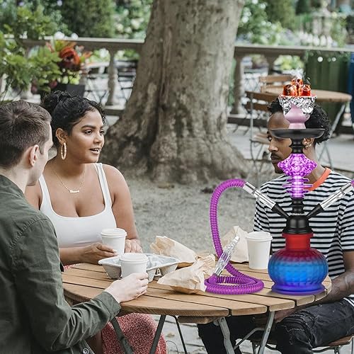 Miniatura 6 de Juego de cachimba de 12 pulgadas con 2 mangueras Shisha Hookah Set con todo - Jarrón de vidrio moderno, 50 láminas de narguile y 50 puntas de
