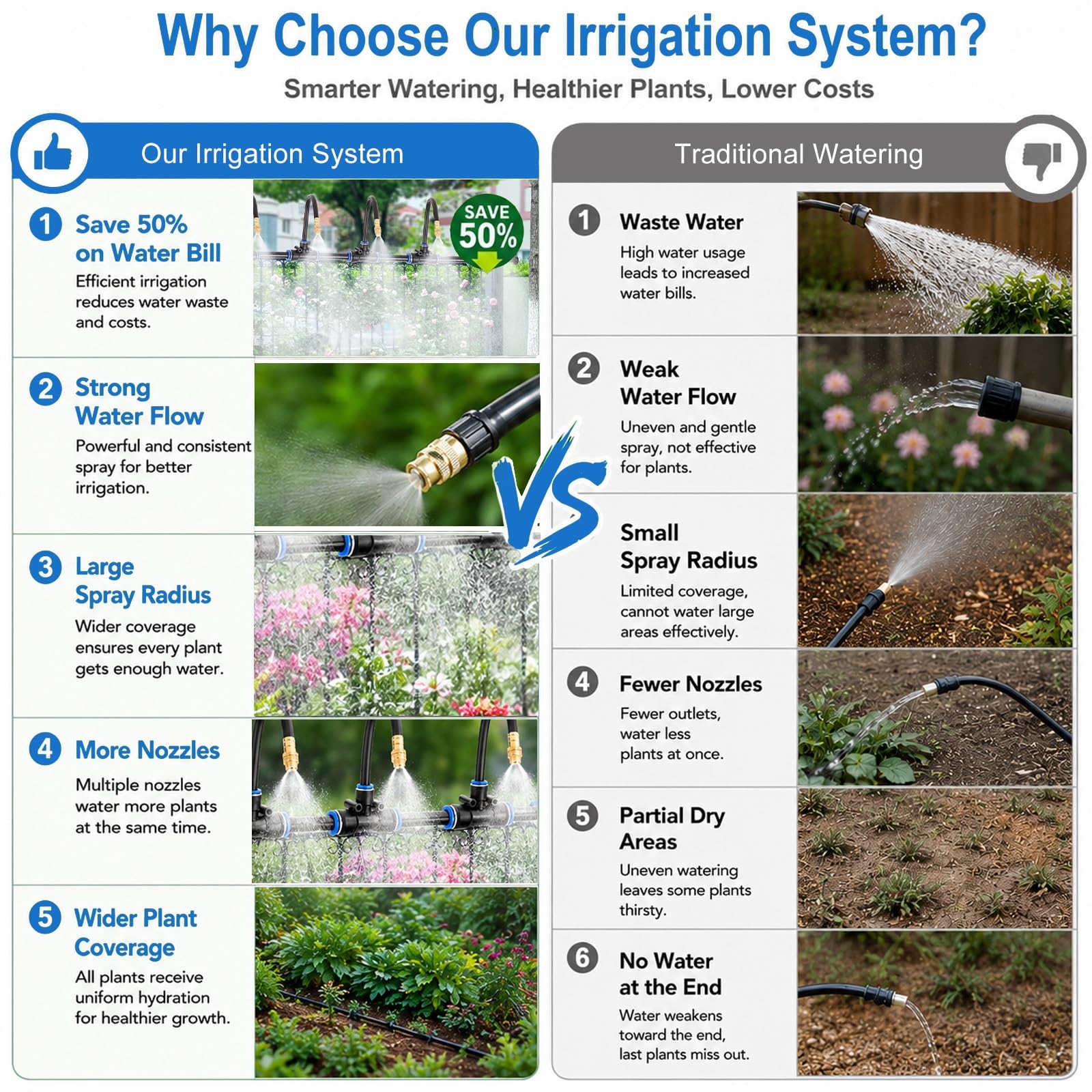 Systems di Irrigazione Automatica per Prati, Alberi E Aiuole | Kit Completo Universale Ultra-resistente E Anti-UV, Con Gocciolatori Rimovibili(50m/164ft)