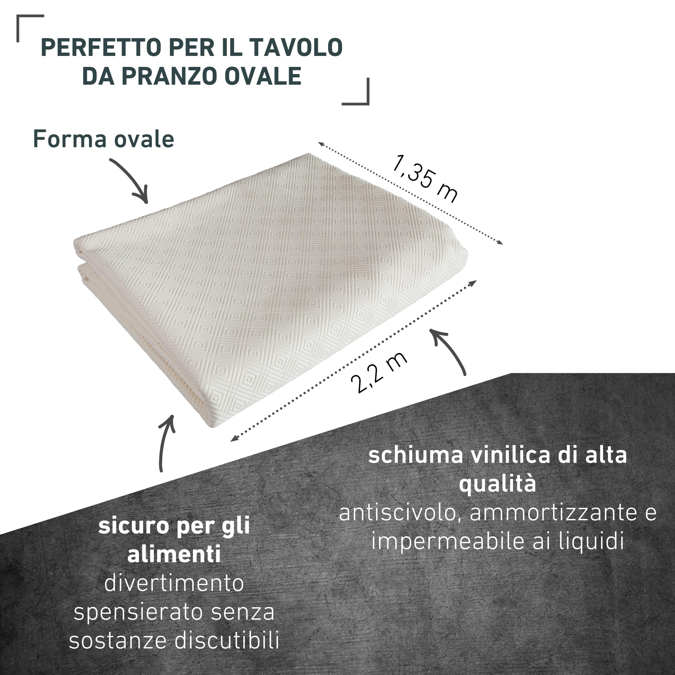 Venilia Proteggi tavola Bulgomme® PVC, Tovaglie, pulibile, sporcizia e Idrorepellente, Ammortizzatore, Ovale, Bianco, 135 x 220 cm, 53378
