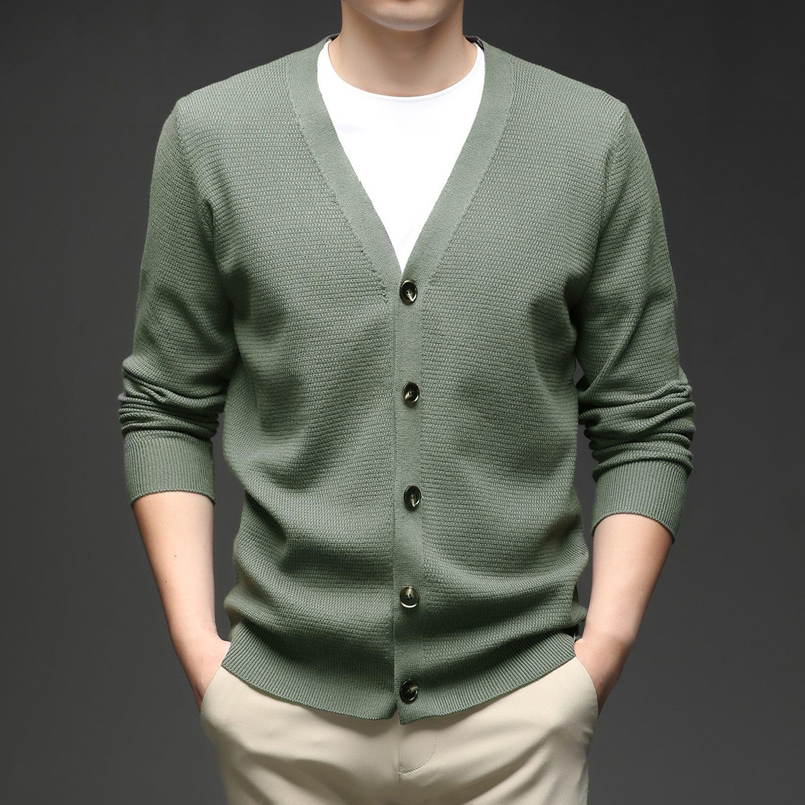 Genérico Cardigan Punto Hombre, Botones Chaqueta Hombre Cuello V Cierre De Botones Y Bolsillos para Chaqueta Primavera Y Otoño Cómodo Suave Abrigo Casual Moda para La Moda Diaria Y Comodidad