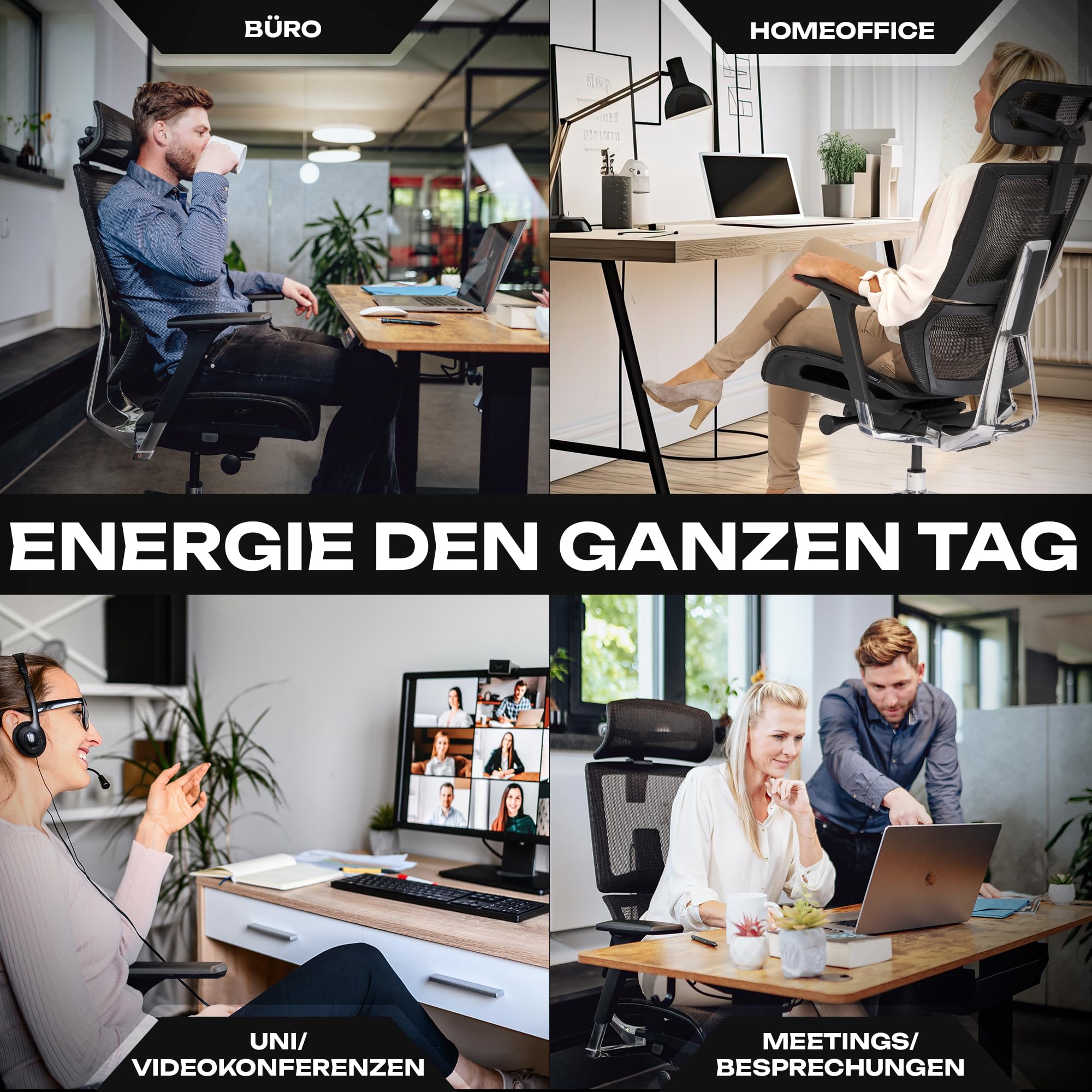VALKENSTOL M7 Premium Bürostuhl Ergonomisch mit adaptiver Lordosenstütze | Rückenfreundliche Adaptive Lordosenstütze - Kippbare Sitzfläche für Gesundes Sitzen - Home Office Chair - Aluminiumrahmen