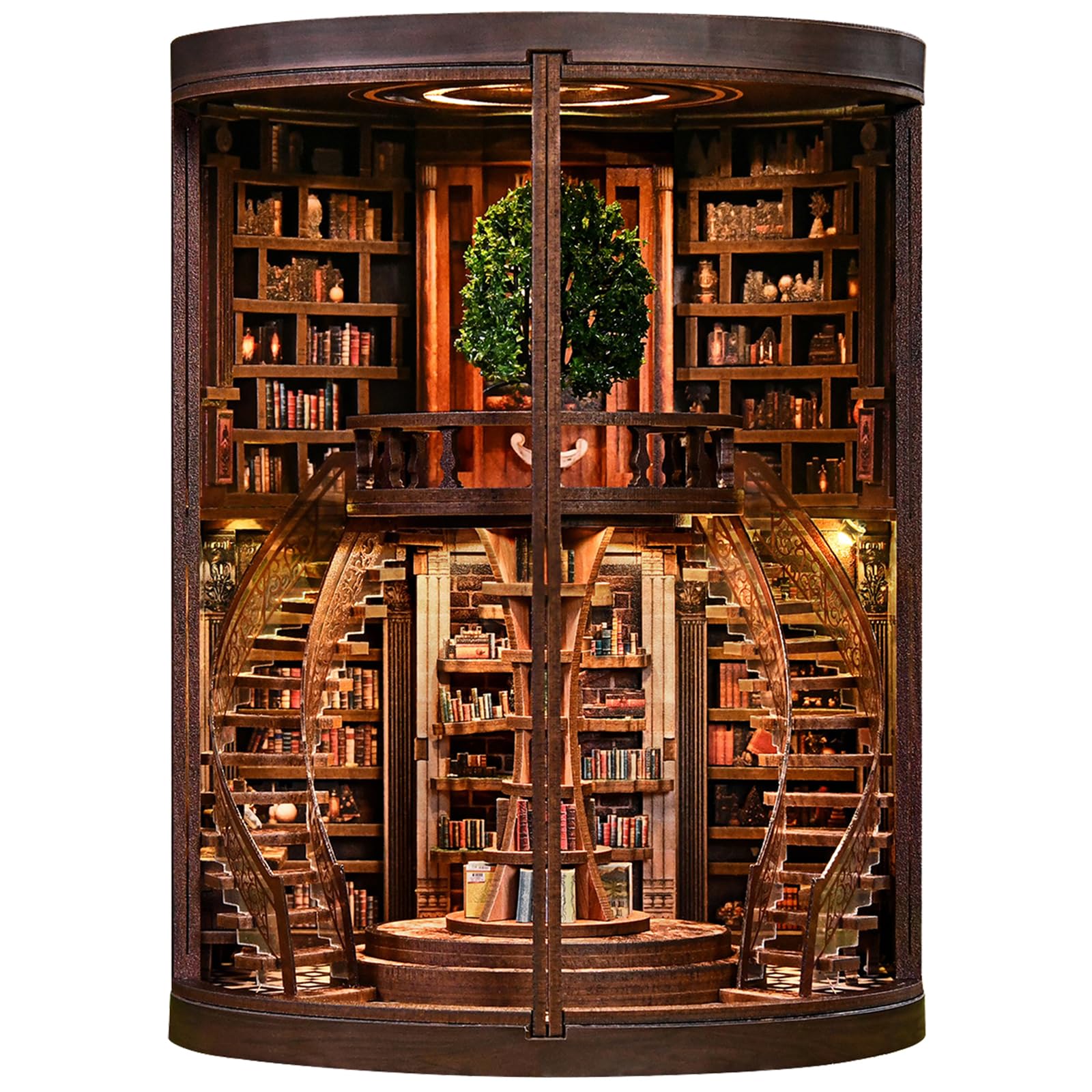 DIY Book Nook Kit for Adults - 3D Wooden Puzzle Miniature House Kit with LED Light, Miniature Dollhouse Library Bookshelf Insert Decor, Creative Gift for Family, Friends (Wisdom Rings)