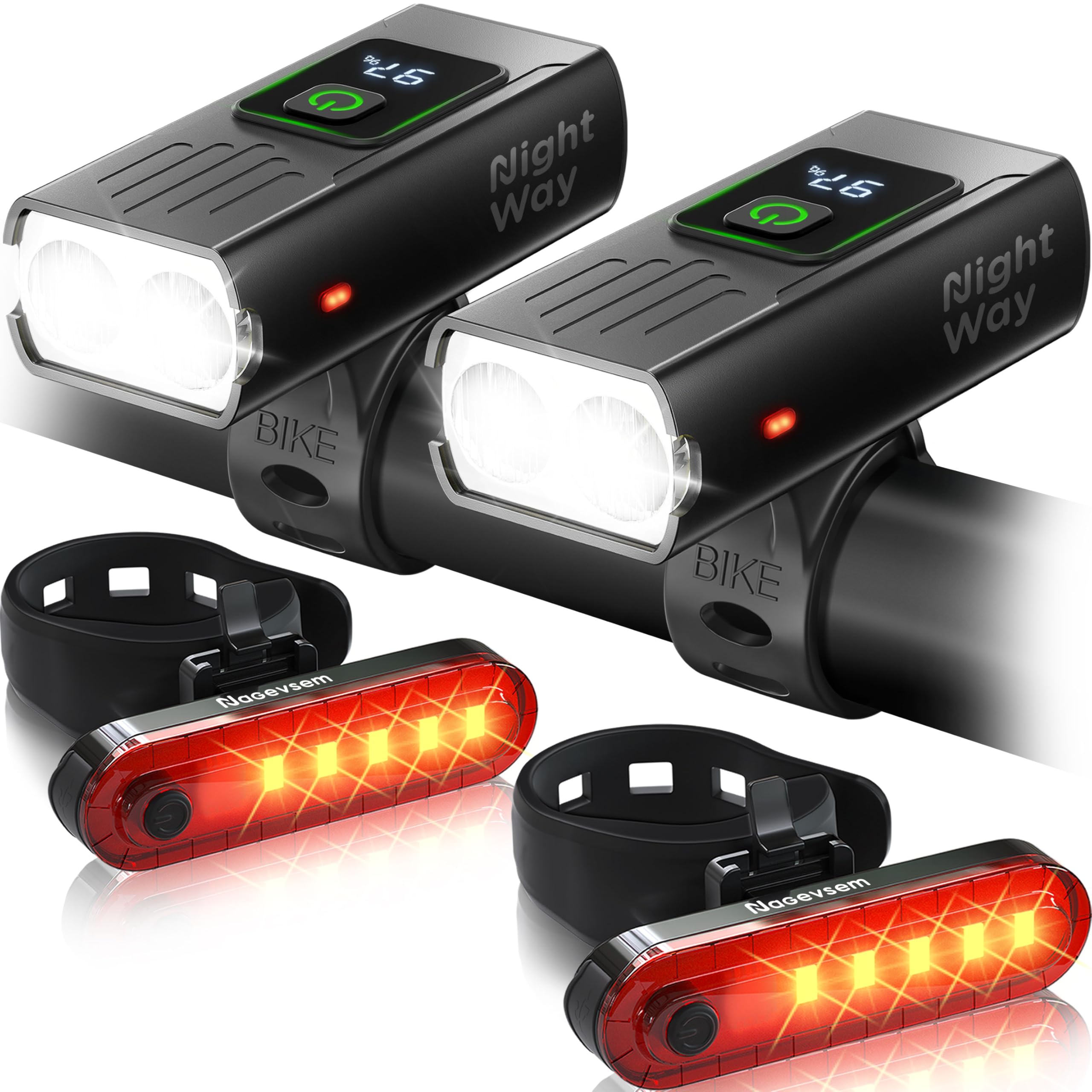 Set di 2 luci a LED super luminose ricaricabili USB-C, anteriori e posteriori, per guida notturna in montagna, 6+4 modalità, regalo impermeabile per uomini, donne, ragazzi