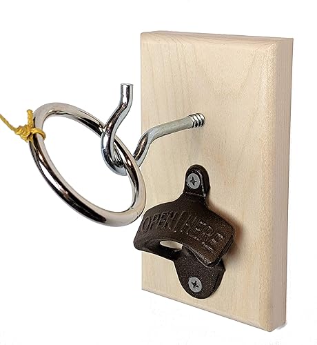 Juego de gancho y anillo de lanzamiento, montaje en pared con abrebotellas, lanzamiento de anillo Bimini de arce