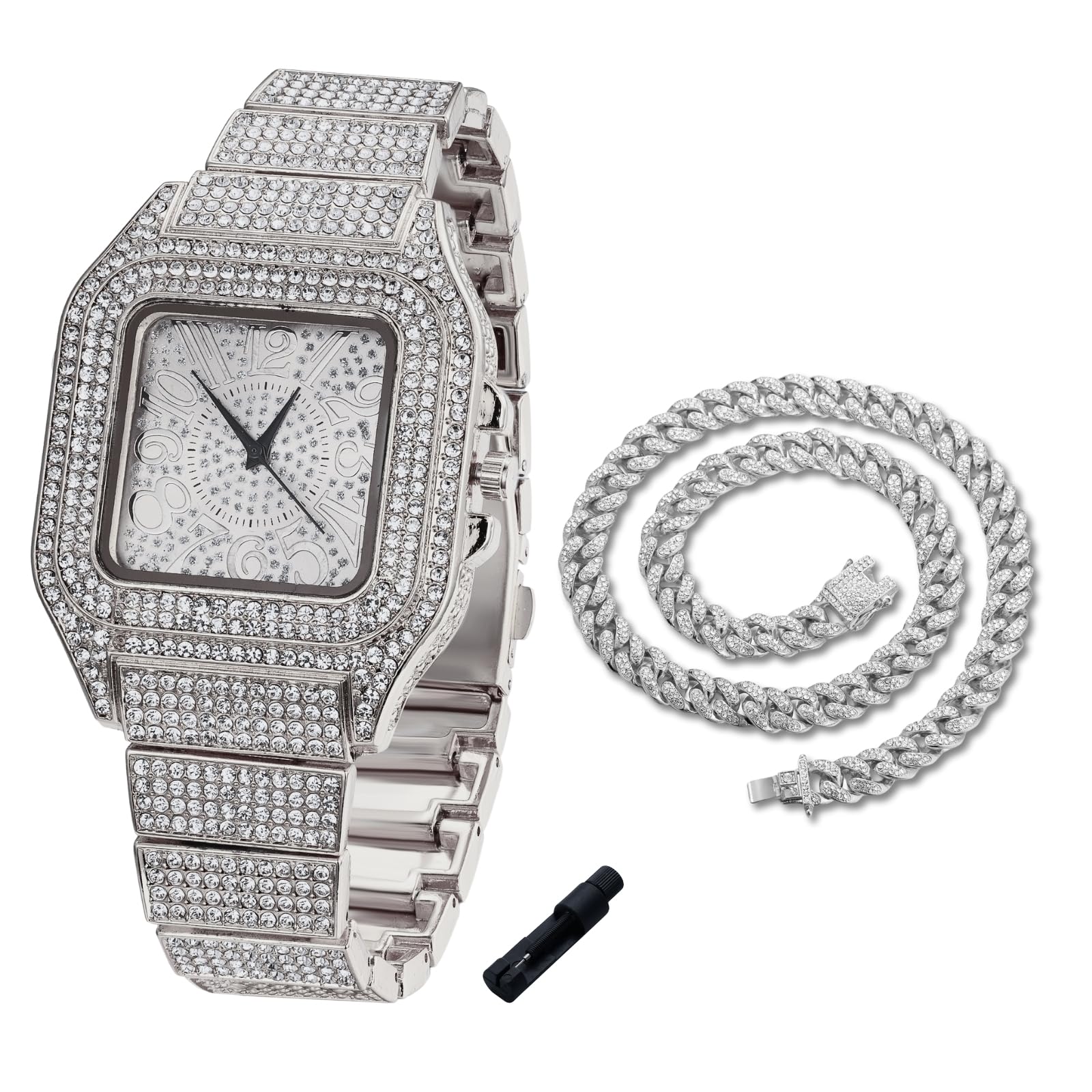 Reloj de oro para niños con esfera cuadrada números árabes y diamantes 8