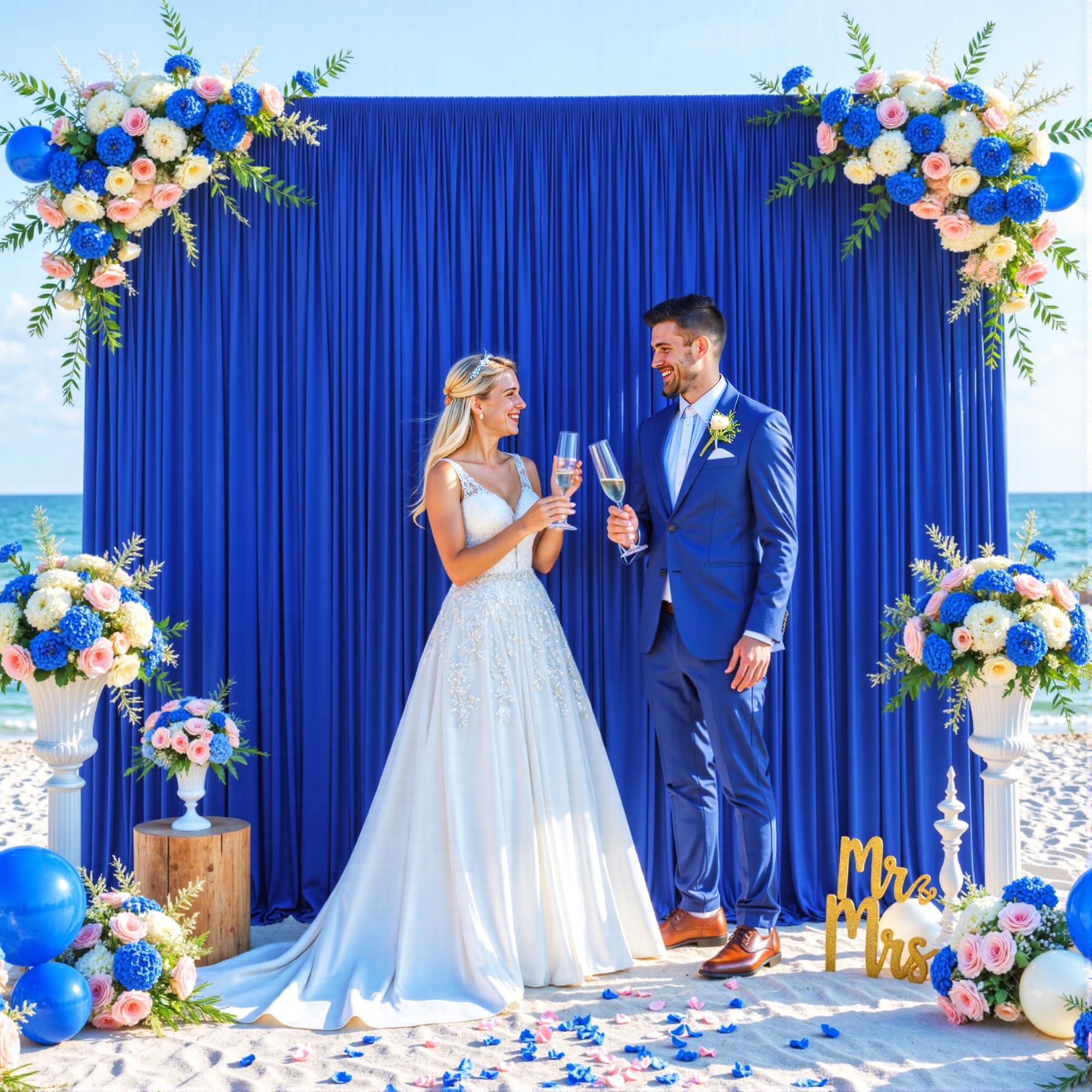 Royal Blue Backdrop Curtain for Parties Wrinkle Free Blue Photo Curtains Backdrop Drapes Fabric Decoration for Wedding Birthday Party Baby Shower 5ft
