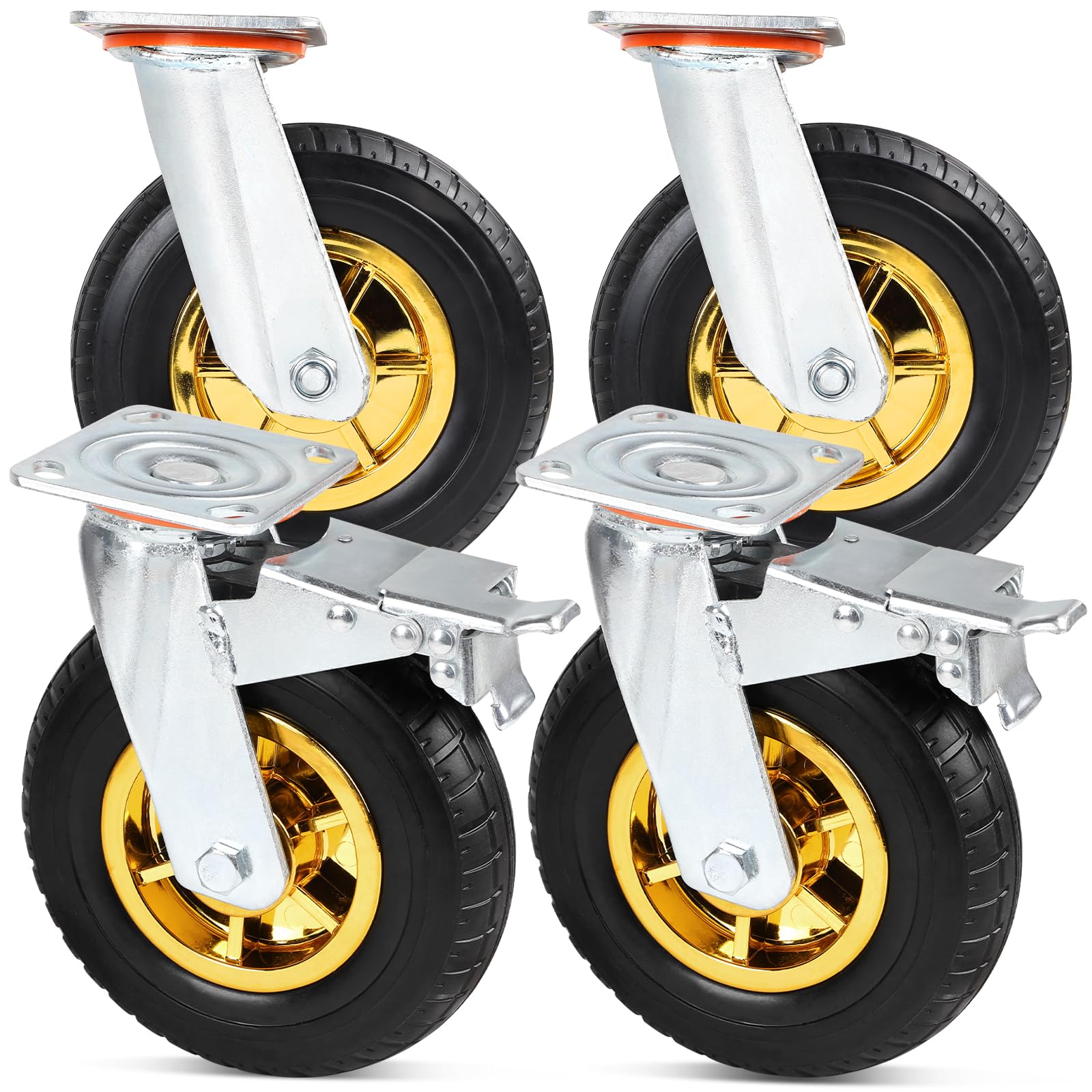 SWAWIS Lot de 4 Roulettes Charge Lourde 200mm Jusqu'à 260 kg par Roulettes Pivotantes À 360 Degrés (2 avec Frein) pour Chariot, Établi, Meuble
