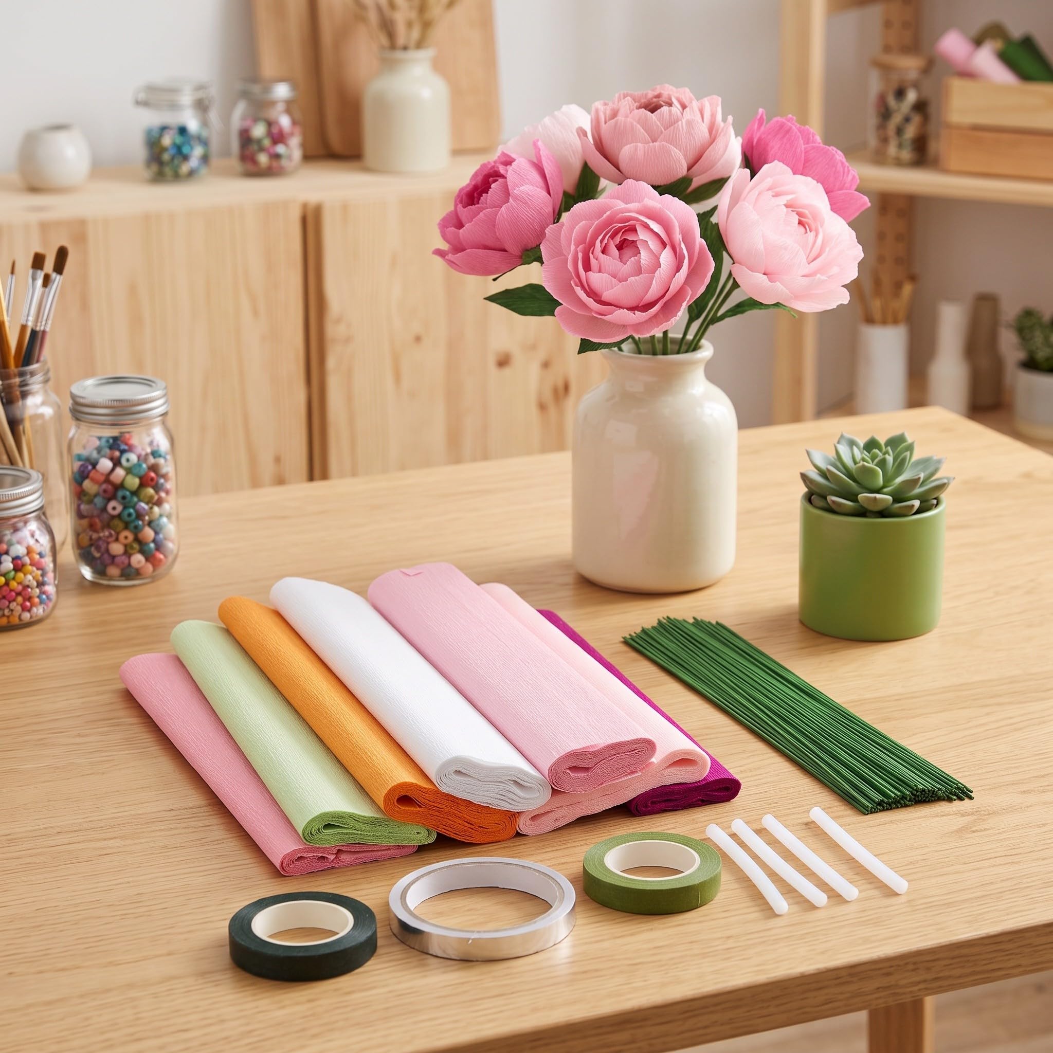 Lurrose Kit de Flores de Papel Arrugado Hojas Precortadas y Accesorios para Manualidades Diy, Solución Versátil y Diseño Fácil para Principiantes en Artesanía