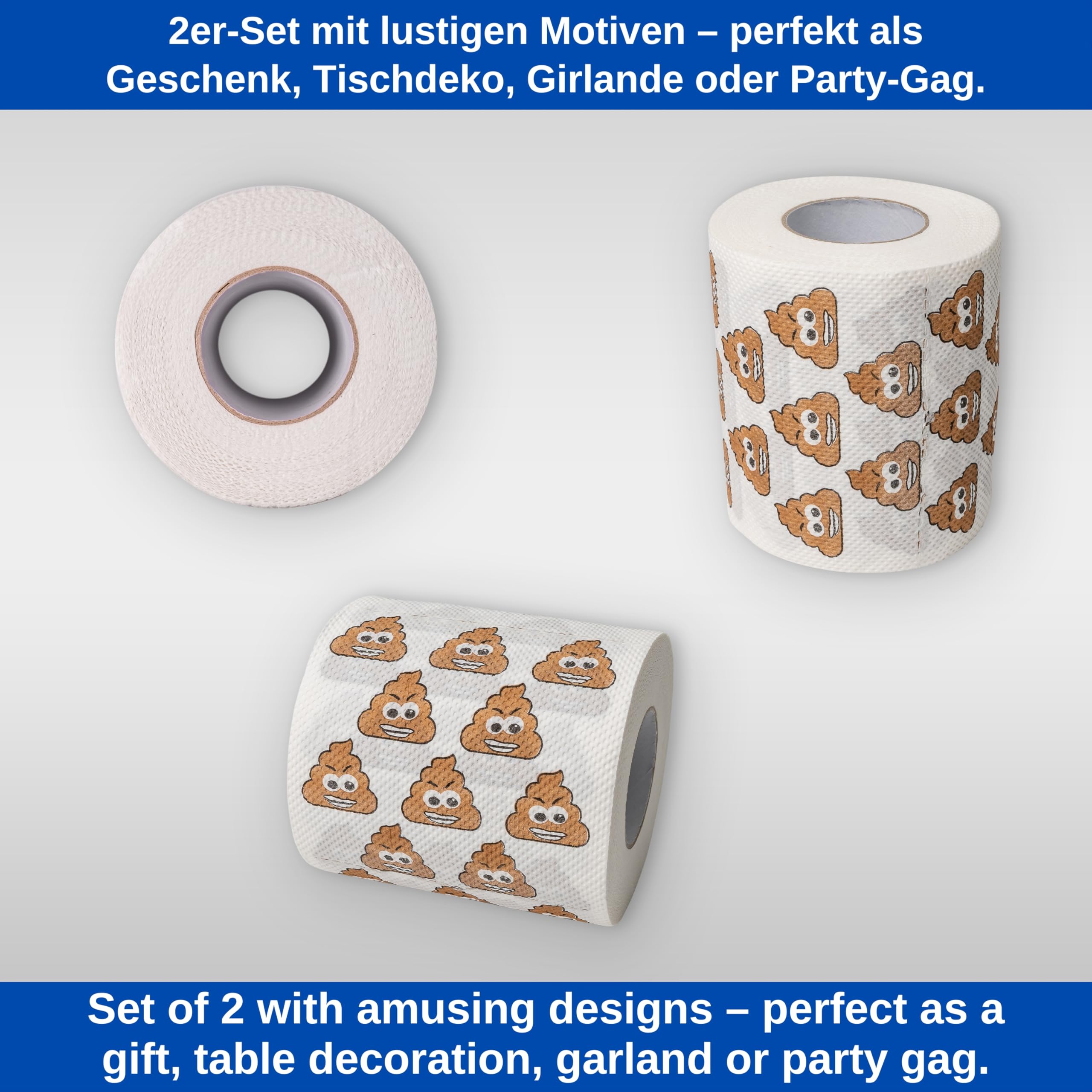 Poop Emoji papier toaletowy, 2 rolki, dla miłośników emotikonów Smiling Poops, dekoracja toalety na jubileusz, zabawny papier toaletowy, zabawny papier toaletowy, artykuł na prezent, dekoracja