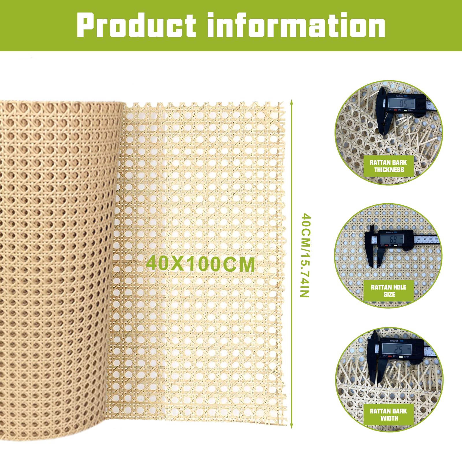 Rattan Naturale Rotolo,40cmx100cm Fatto A Mano Fettuccia Rattan,Fettuccia Rattan Intrecciato,Fettuccia in Rattan per Mobili per Mobili Decorazione Domestica