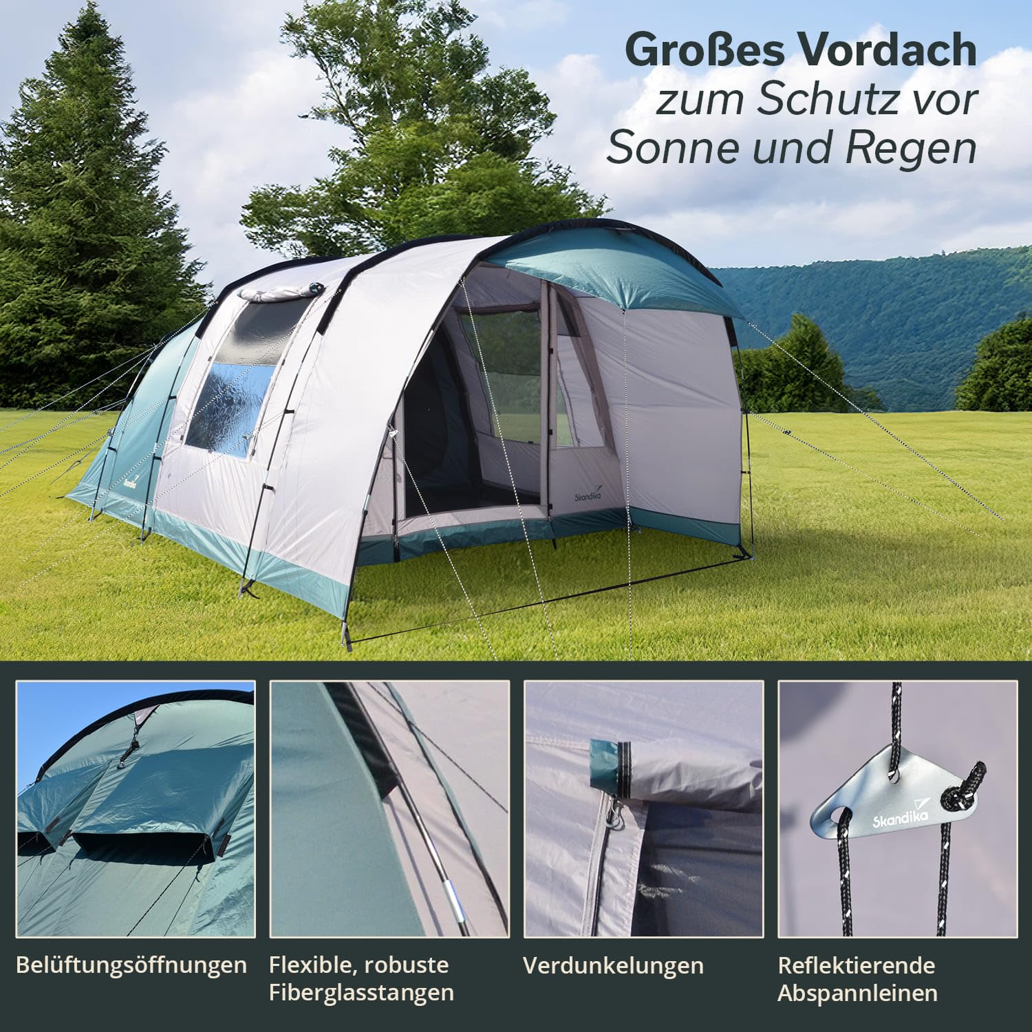 Skandika Tunnelzelt Hafslo Sleeper Protect | Zelt für Camping, 4/5/6 Personen, wasserdicht, eingenähter Zeltboden, 5000mm Wassersäule, Vorzelt, schwarze Schlafkabine | Zelte, Campingzelt, Familienzelt