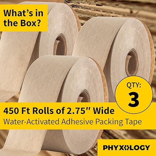 Miniatura 10 de Cinta ultra duradera activada por agua para un embalaje seguro La cinta de goma Kraft marrón de 275 pulgadas 450 pies proporciona adhesivo