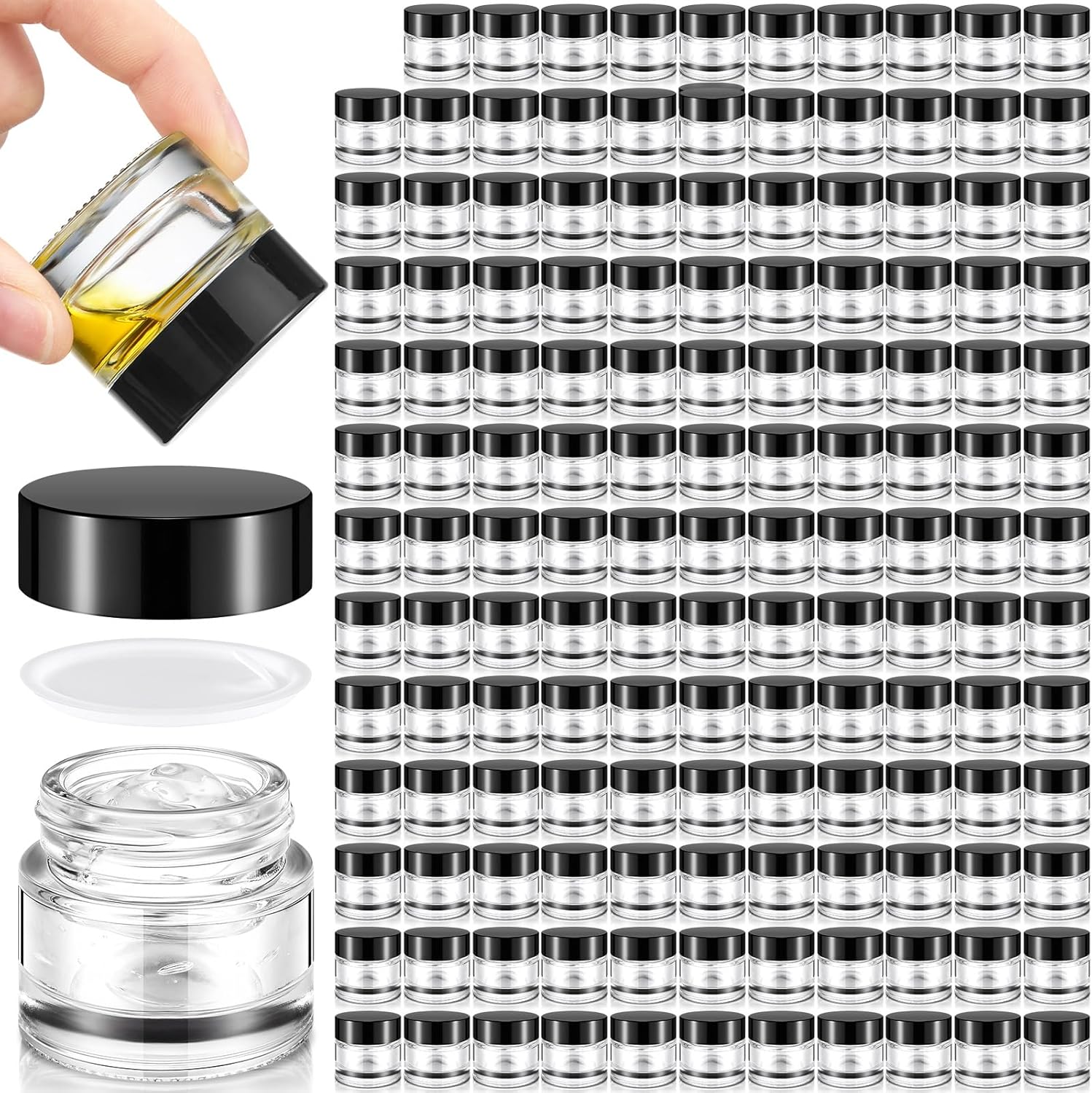 Norme 140 Pack 10ml Glass Cosmetic Jars with Lids, Refillable Sample Containers for Lip Balm, Cream, Lotion, Travel Size, Inner Liner, Wide Mouth(Clear,Plastic)
