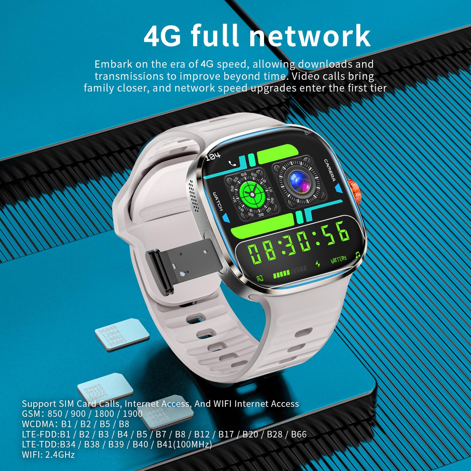 Lazmin112 Inteligentny Zegarek 4G, Wi-Fi, Gps, Bt, Tłumaczenie Ai, Połączenia Telefoniczne, Gniazdo Karty Nano Sim, Monitor Aktywności Fizycznej, Nfc, Aparat Fotograficzny, 32 Gb (Złoty)
