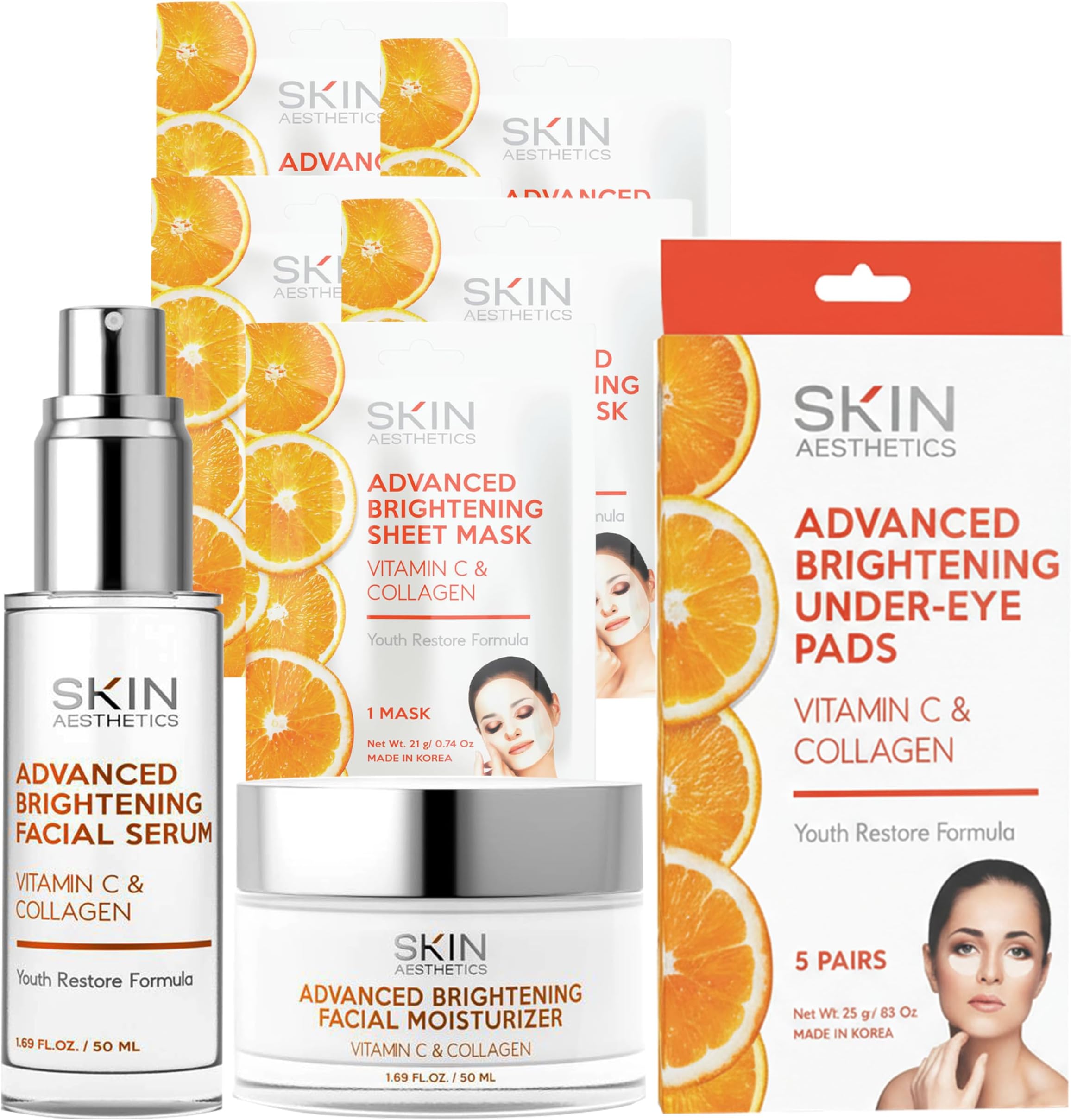 Skin Aesthetics Vitamin C & Collagen Set – Dermatologist Tested, Anti Aging, Korean Skin Care – Firms, Smooths, Hydrates and Revitalizes Tone – Vegan, Clean Beauty – Moisturizer, Mask & Eye Pads