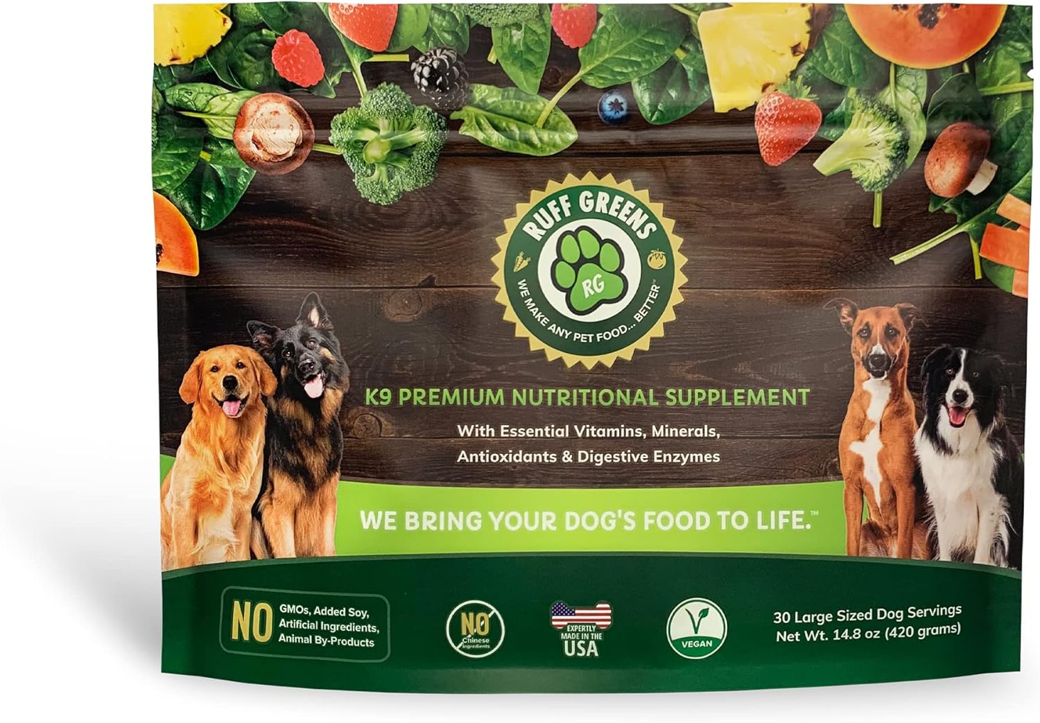 Ruff Greens Hip & Joint Supplement for Dogs Probiotics Digestive Enzymes Powder