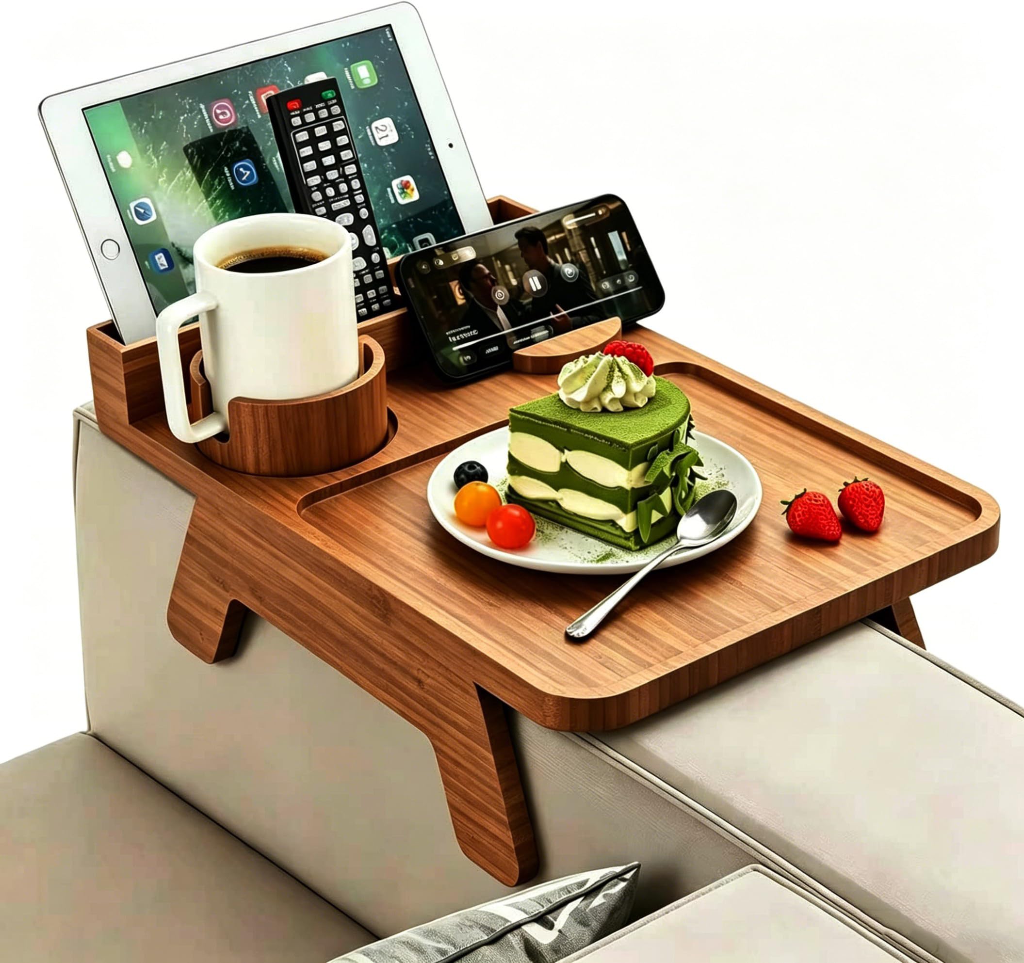 Photo 1 of STS SELECTED Bamboo Couch Arm Tray - Charcoal Bamboo