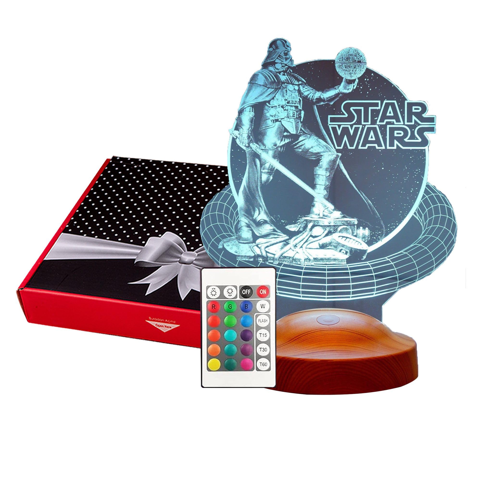 Geschenkelampe Star Wars Personalisierte Geschenke mit Gravur 3D Led Lampe Wunschtext Schlummerlicht Farbwechsel Dekor Lampe Yoda Stormtrooper (Dart Vader Standard)