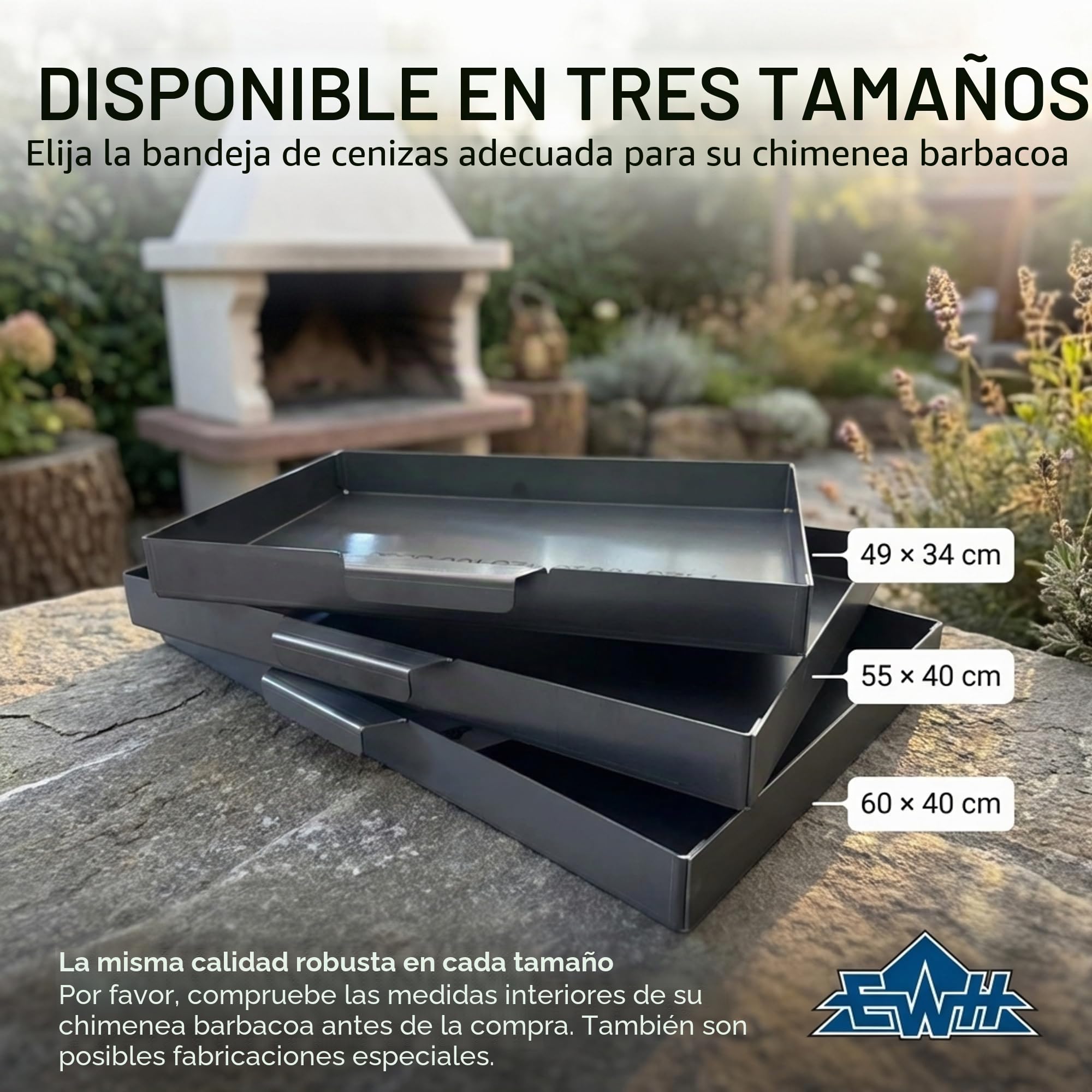 EWH Aschekasten para barbacoa de acero CorTen resistente a la intemperie/aspecto de óxido noble (49 x 34 cm) Recipiente para cenizas/bañera de cenizas para parrilla/chimenea exterior