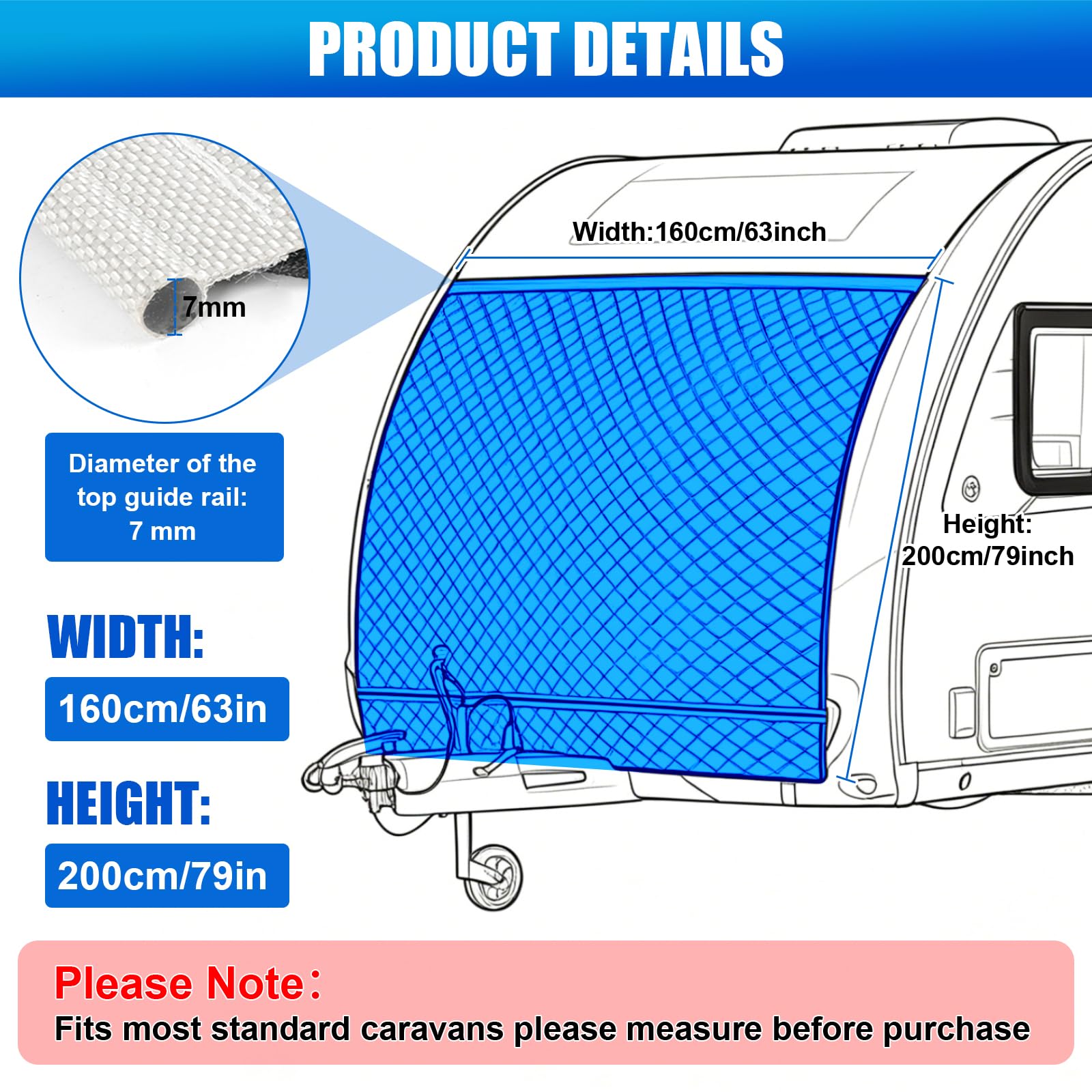 Wohnwagen Bugschutzplane Thermo, Luftvorzelt für Wohnwagen Schutzhülle Front mit Keder, Thermomatte außen Winterfest & Wasserdicht - Wohnwagen Abdeckung Bugfenster & Gaskasten (200 * 160cm)