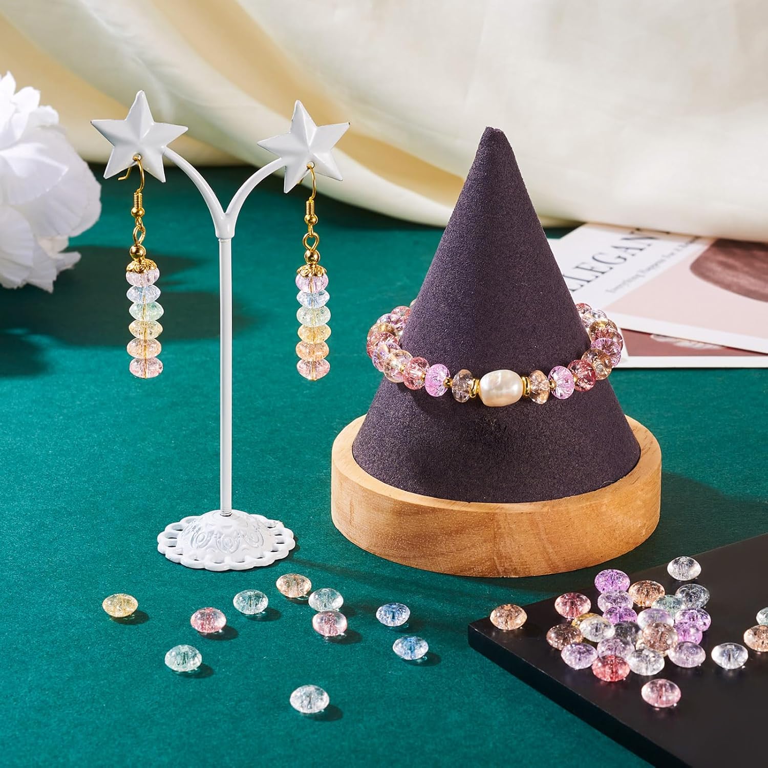 Craftdady 100Pcs 8 mm Crackle Glass Beads Crystal Lentil Beads Transparent Flat Round Beads Colorful Explosion Pattern Decorative Beads for DIY Craft Bracelet Necklace Jewelry Making, Hole:1.5 mm - Image 4