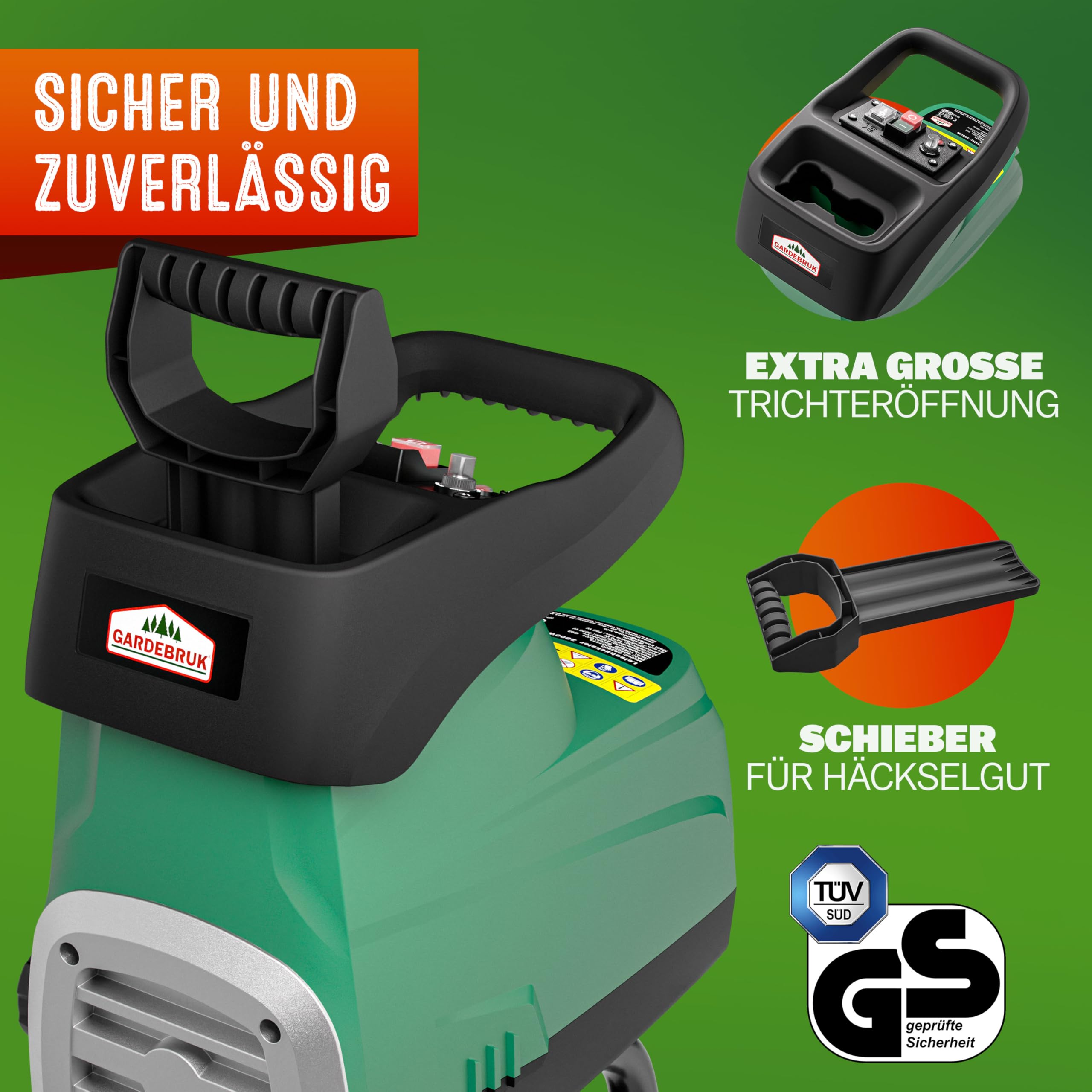 Gardebruk Leisehäcksler 3100 W 44 mm Elektrischer Gartenhäcksler Walzenhäcksler