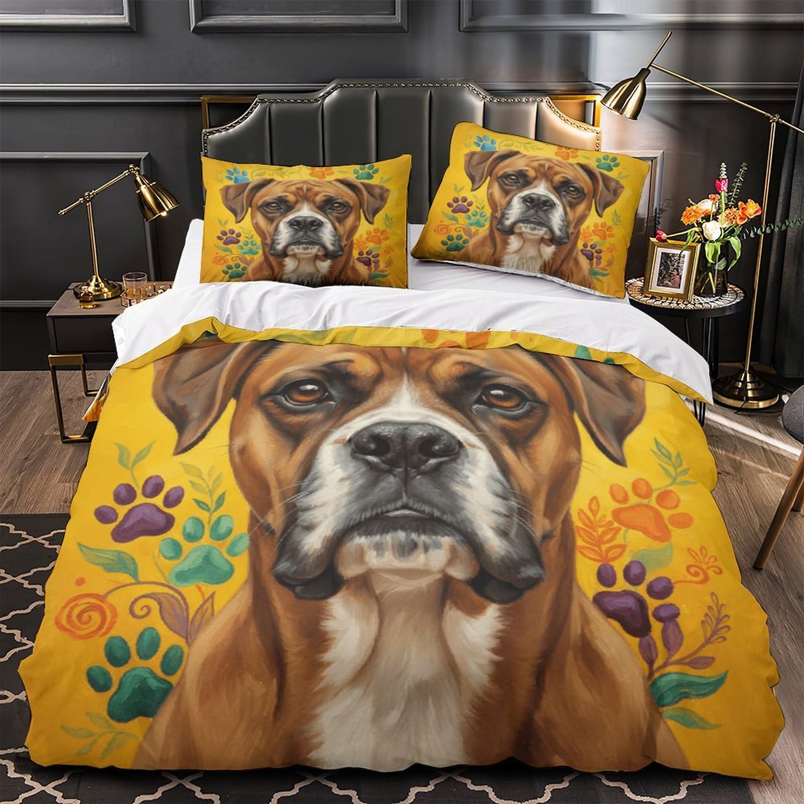 MMDASBVPE Boxer Dog Portrait Quilt Cover 3D Print Easy Care 3 Pieces Bed Set Hidden Zipper vibrant Folk Duvet Cover Extra Soft Hypoallergenic for Adults Kids Teens Women Youth Super king（260x220cm）