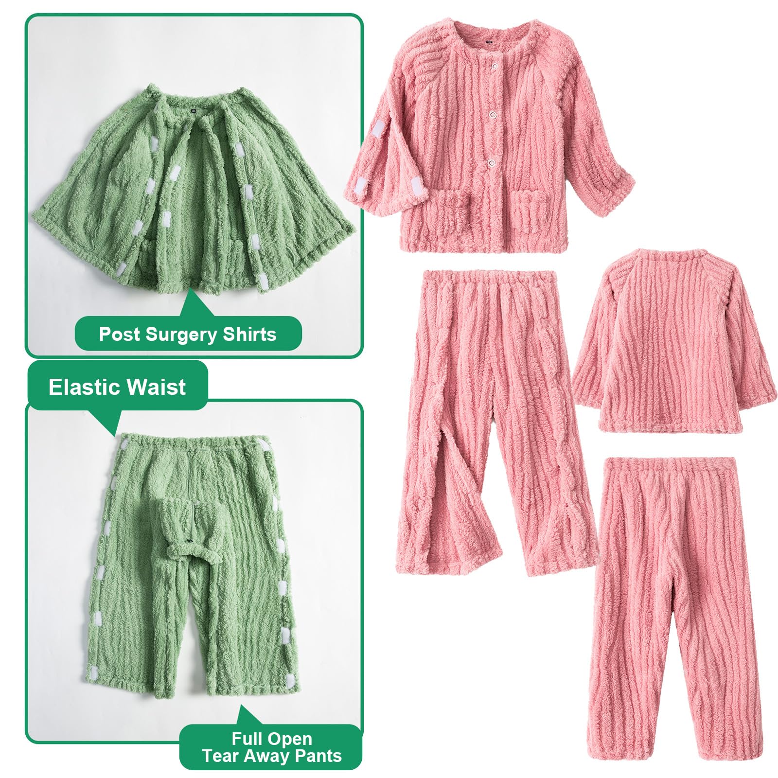 Bambini Cura Ospedale Abito Pigiama Fuzzy Set per Ragazze Ragazzi Caldo Soffice Loungewear Morbido Peluche Pigiama,Rosa,L