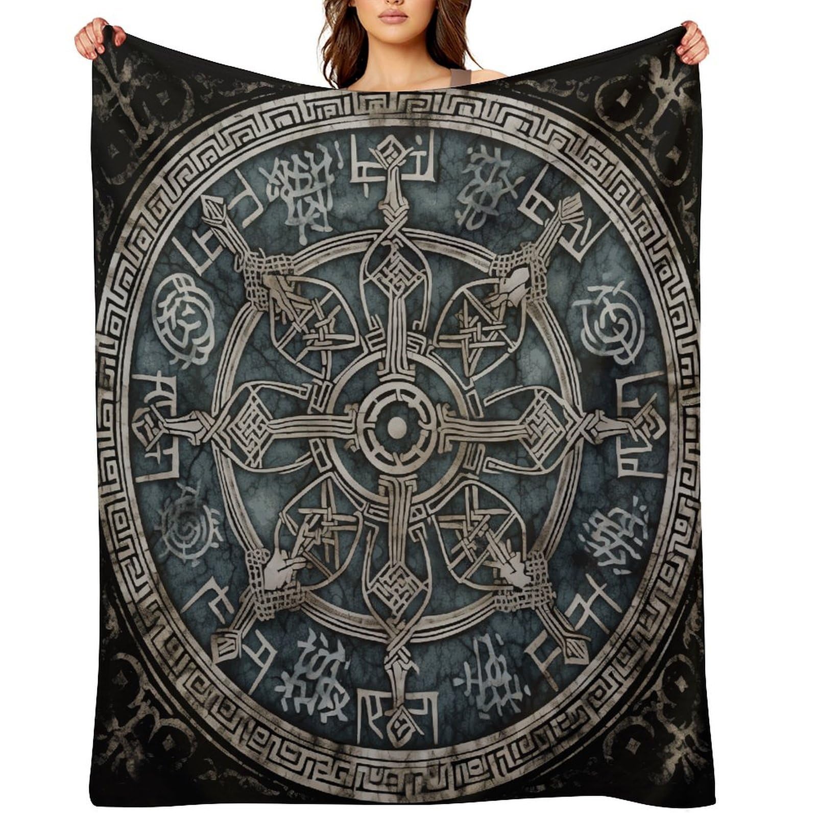 Flannel Fleece Throw Blanket - 60"x80" Super Soft Plush,Lightweight Wrinkle Resistant Cozy Helm of Awe Blanket for Couch Sofa Bed Travel Camping and Gift
