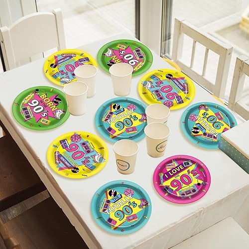 Miniatura 6 de CHUNNIN 48 piezas de suministros de fiesta temática retro de los 90 con texto en inglés "I Love The 90" - 7 pulgadas, platos desechables de música