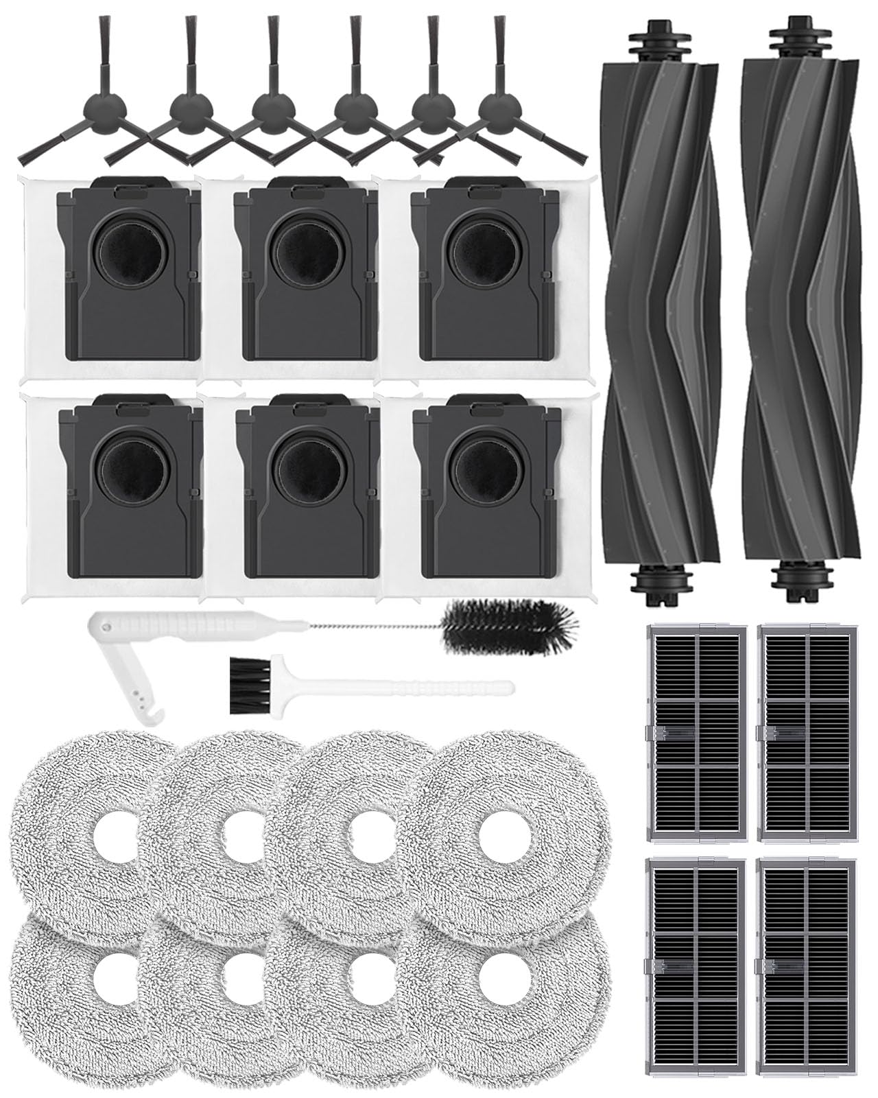 iRobacc - Repuesto de 28 piezas para Dreame L10s Pro Ultra Heat X30 Ultra Mova E30 Ultra l10s Ultra gen 2: 2 cepillos principales, 8 almohadillas, 6 bolsas de carbón activado, 4 filtros de carbón activado y 6 cepillos laterales.