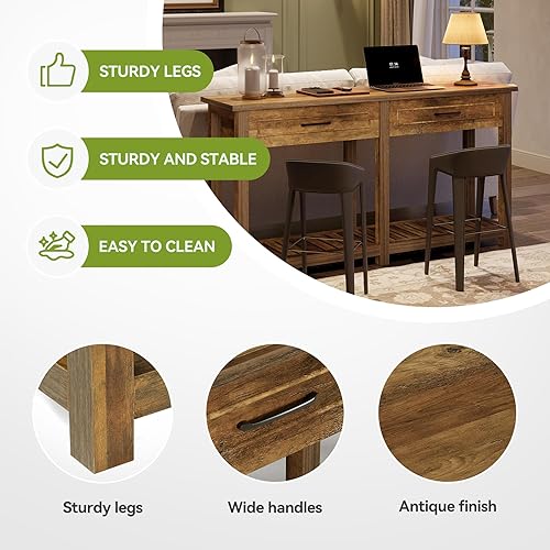 Miniatura 9 de LITTLE TREE Mesas consola modernas con 2 cajones, muebles de entrada rústicos de 63 pulgadas, mesa detrás del sofá con estante de almacenamiento,
