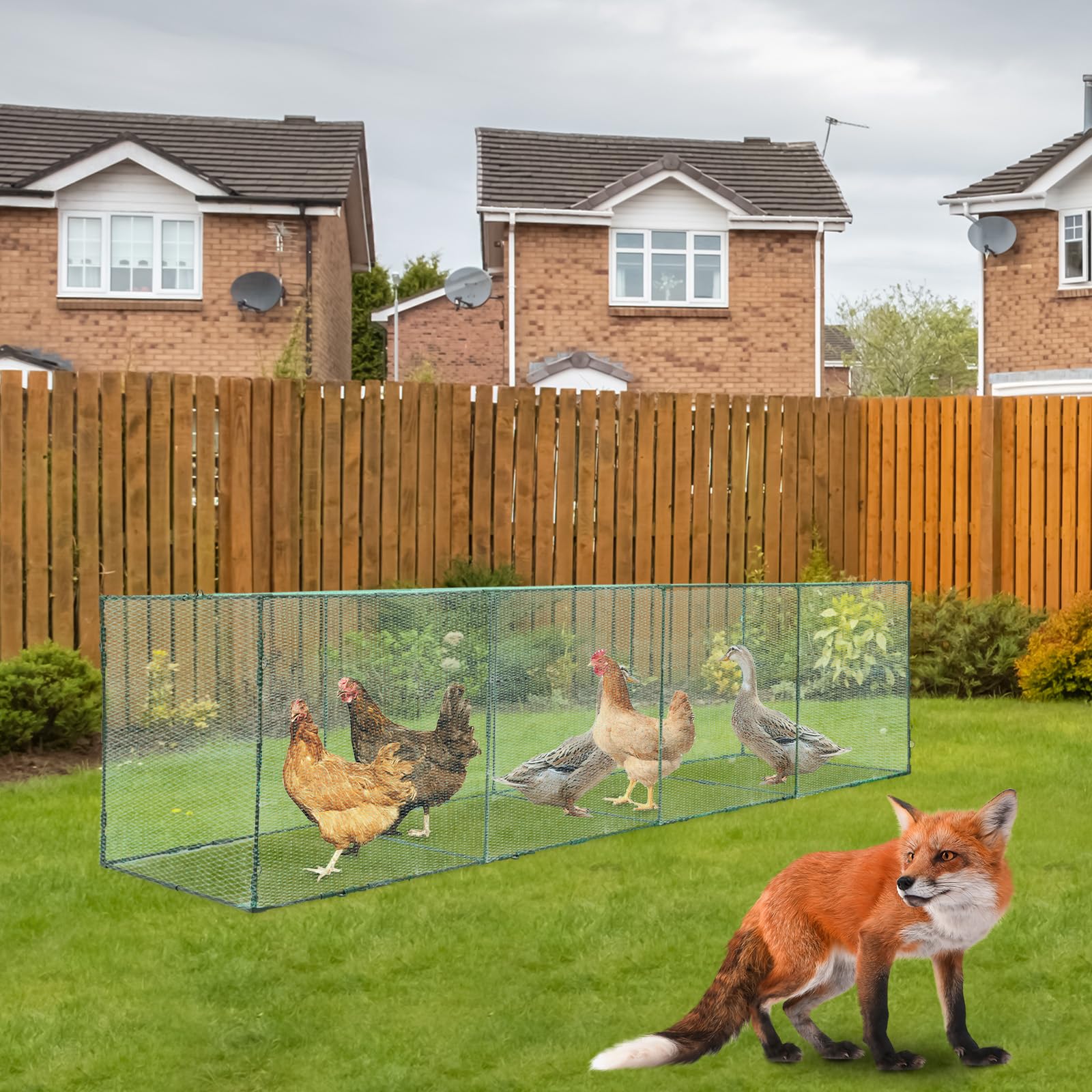 Tunnel pour poules - 320 x 80 x 80 cm - Portable - Grand tunnel pour poulets - Parc mobile pour volailles - Cadre en acier robuste avec filet en nylon - Pour 20 à 30 poules, canards et lapins