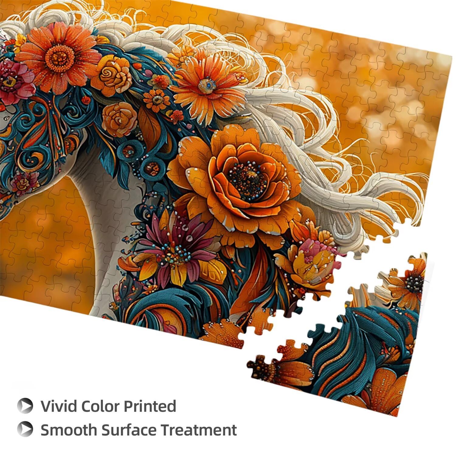 Puzzle de Madera para Adultos 900 Piezas - Caballo de Flores, Obra de Arte de Juego de Rompecabezas para Adultos, Puzzle de Impresión de Alta Definición Multicolor, Pasatiempo Creativo Regalo b-457
