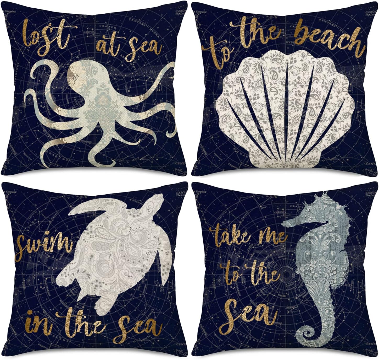 Asamour Vintage Navy Ocean Beach Theme Pillow Covers 24x24