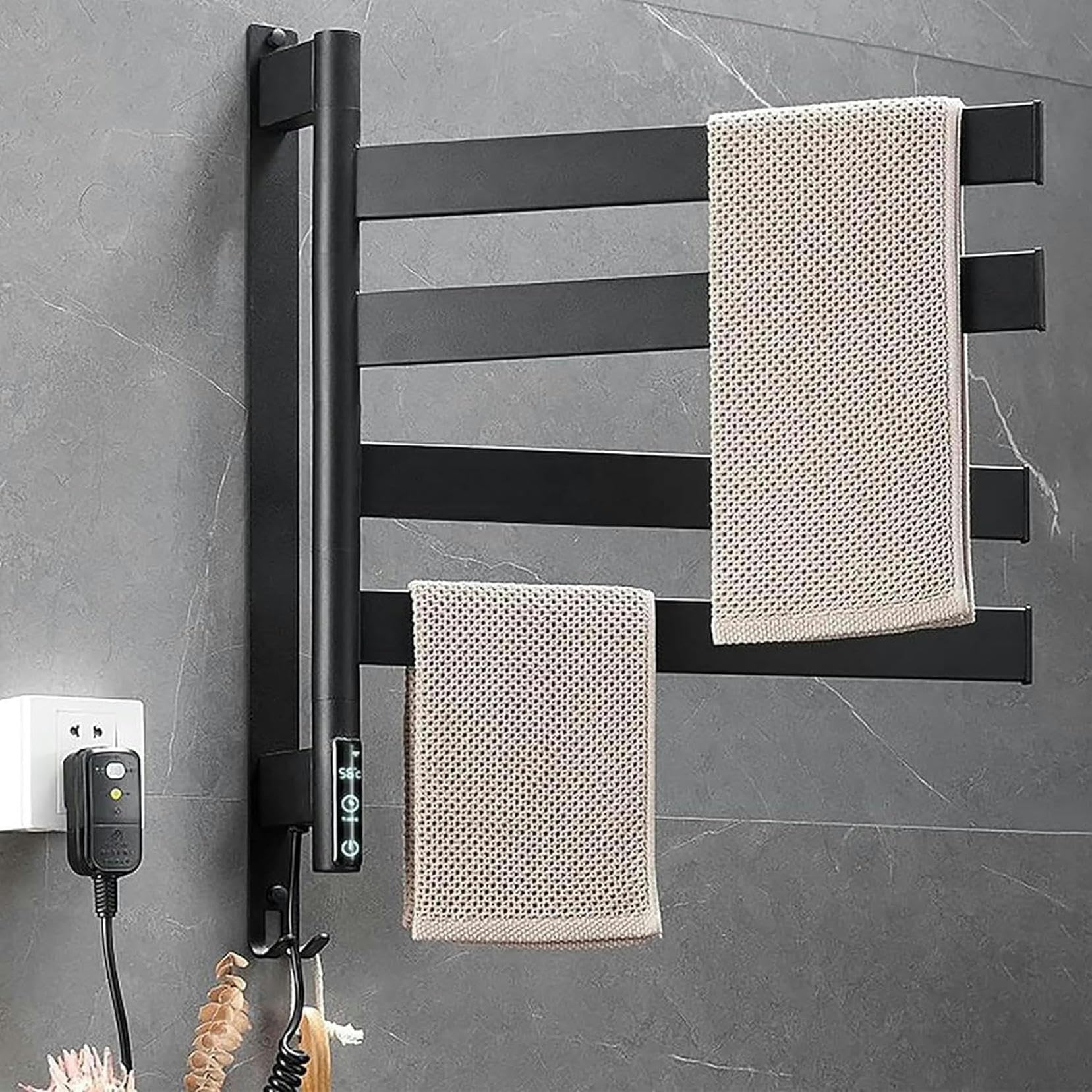 Toalheiro elétrico giratório de 180° com temporizador moderno e ampliado para banho