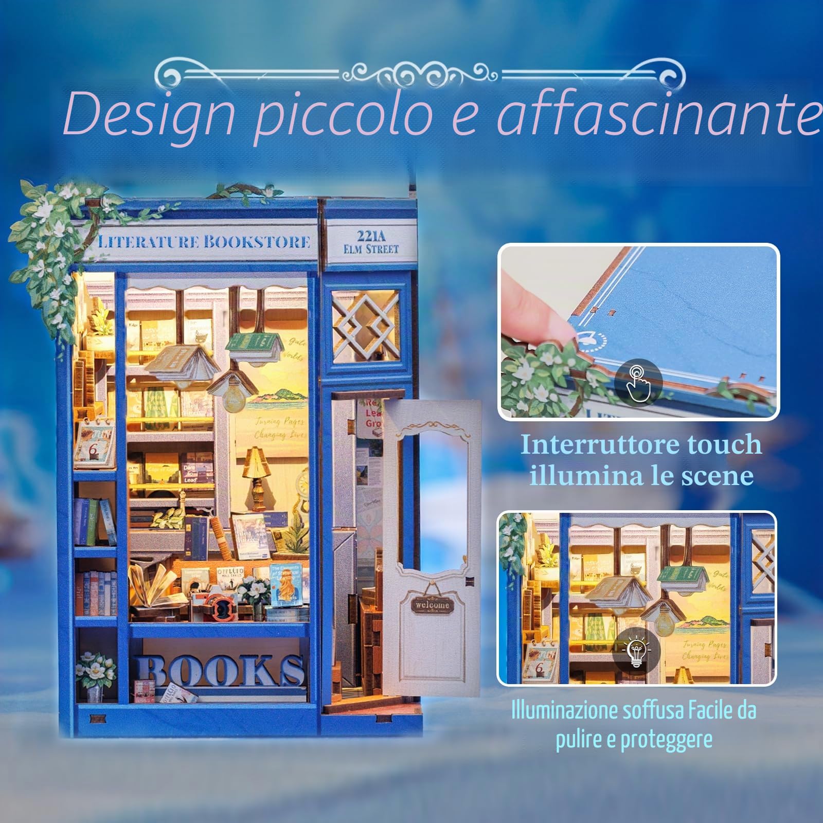 CUTEBEE Book Nook Kit: Kit Miniatura Fai da Te per Adulti, Puzzle 3D in Legno, Decorazione Casetta/Libreria (Literature Bookstore)