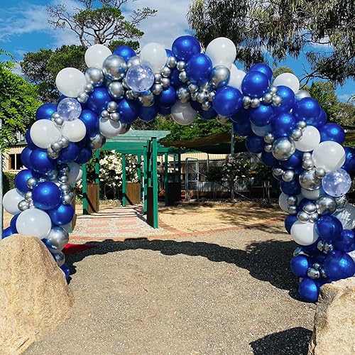 Miniatura 6 de CANREVEL Kit de guirnalda de globos azul marino y plateados, 127 piezas, globos de confeti blanco plateado para arco de globos, kit de arco de